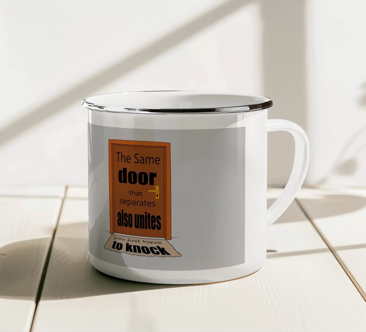 The same door that separete also unite enamel mug by Loobs