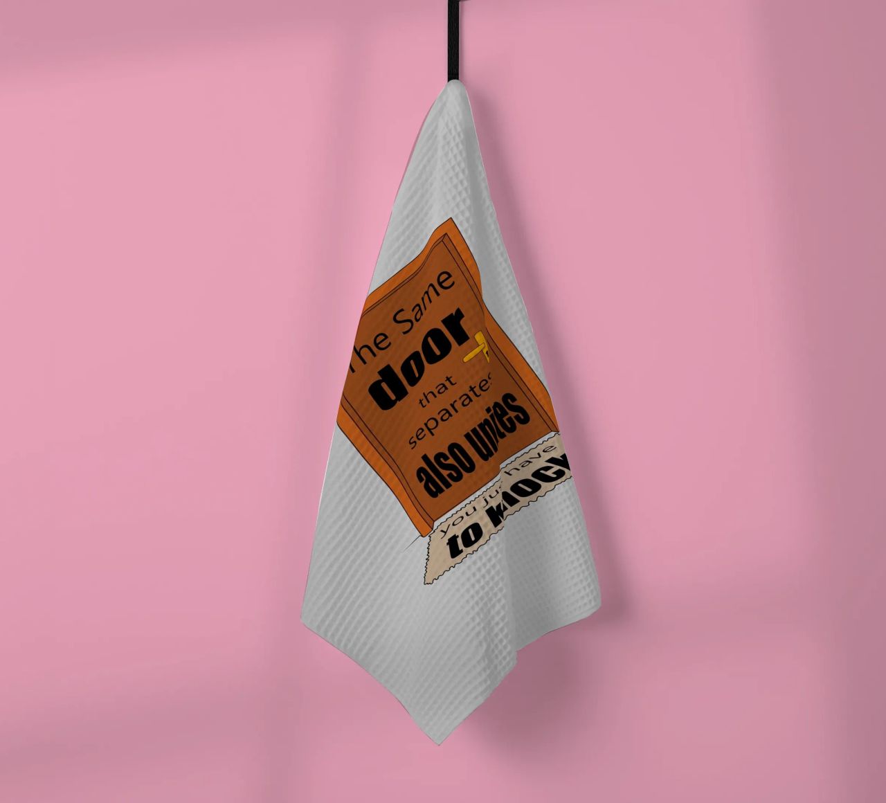 The same door that separete also unite tea towel by Loobs