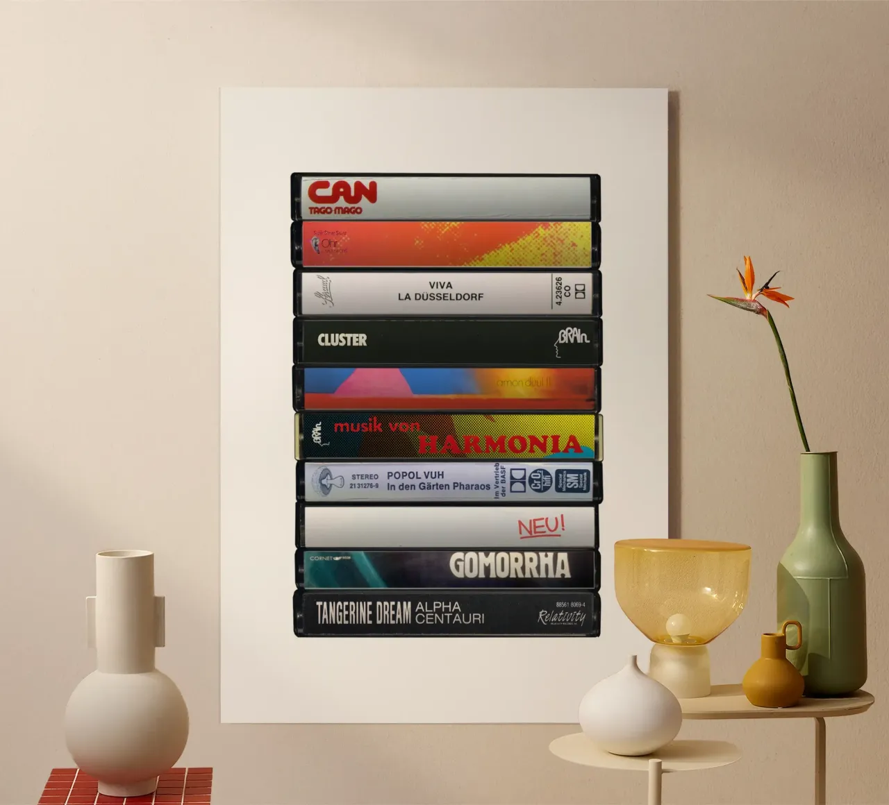 Krautrock Albums - Cassette Collected Print metacrilato de MrMustardPrints