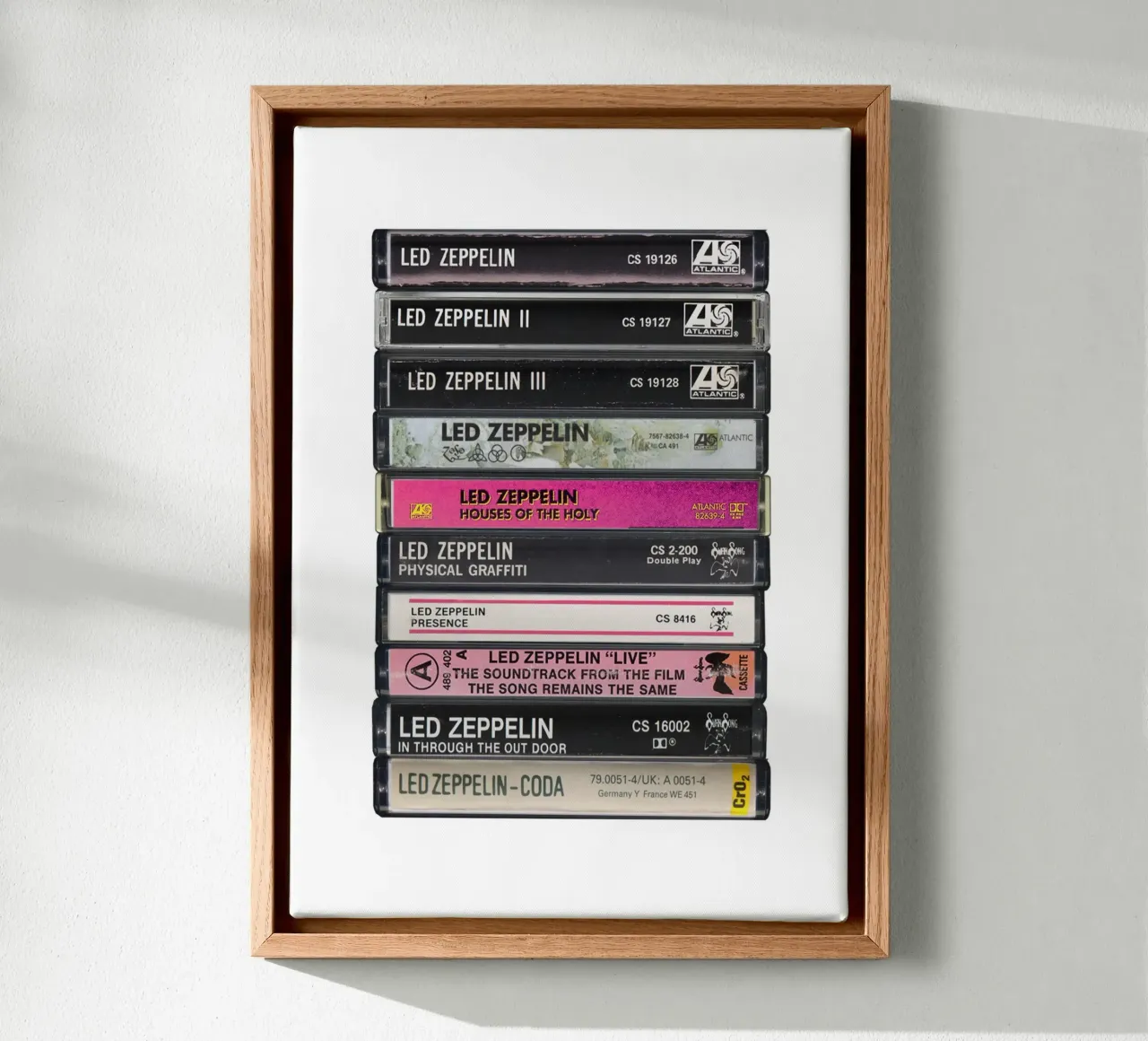 Led Zeppelin Albums - Cassette Print canvas met Baklijst van MrMustardPrints