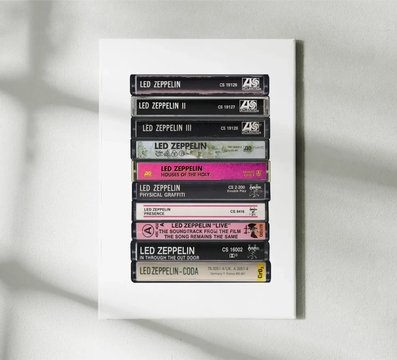 Led Zeppelin Albums - Cassette Print canvas met Baklijst van MrMustardPrints