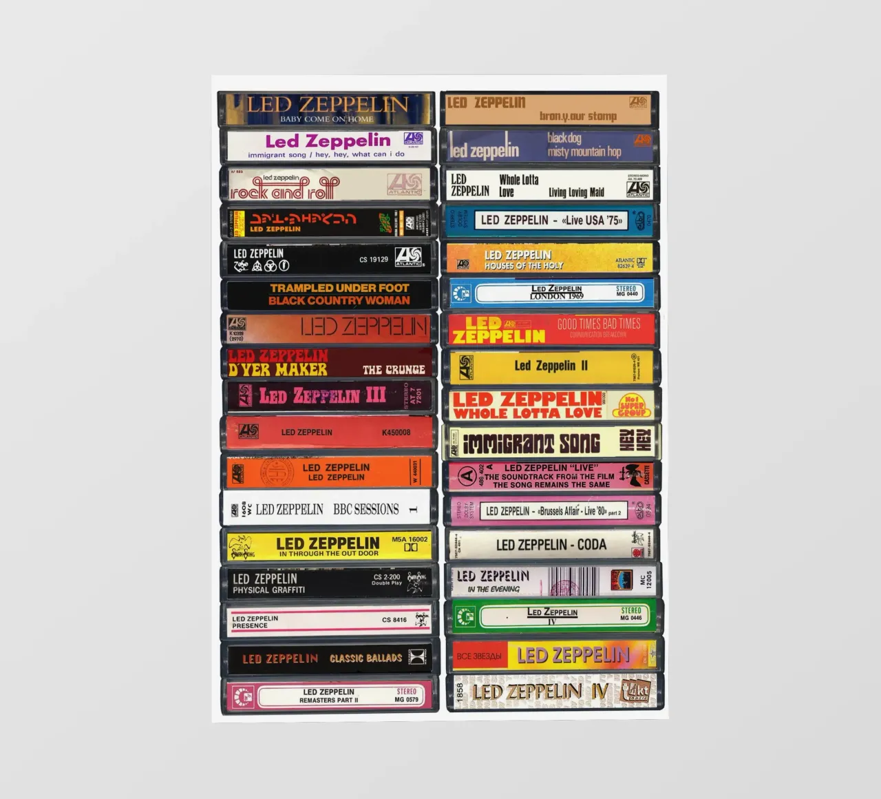 Led Zeppelin - Collected Singles & Albums - Cassette Print lámina retroiluminada de MrMustardPrints