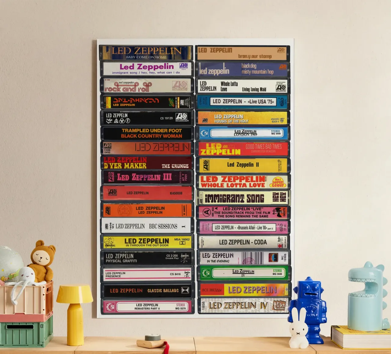 Led Zeppelin - Collected Singles & Albums - Cassette Print metacrilato de MrMustardPrints