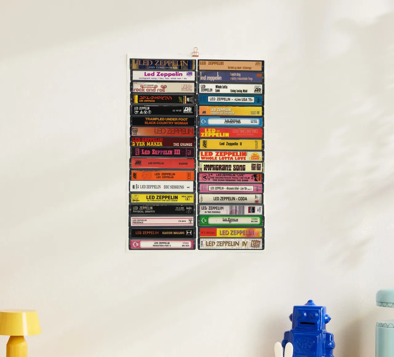Led Zeppelin - Singoli e album raccolti - Stampa su cassetta poster con telaio in plastica da MrMustardPrints