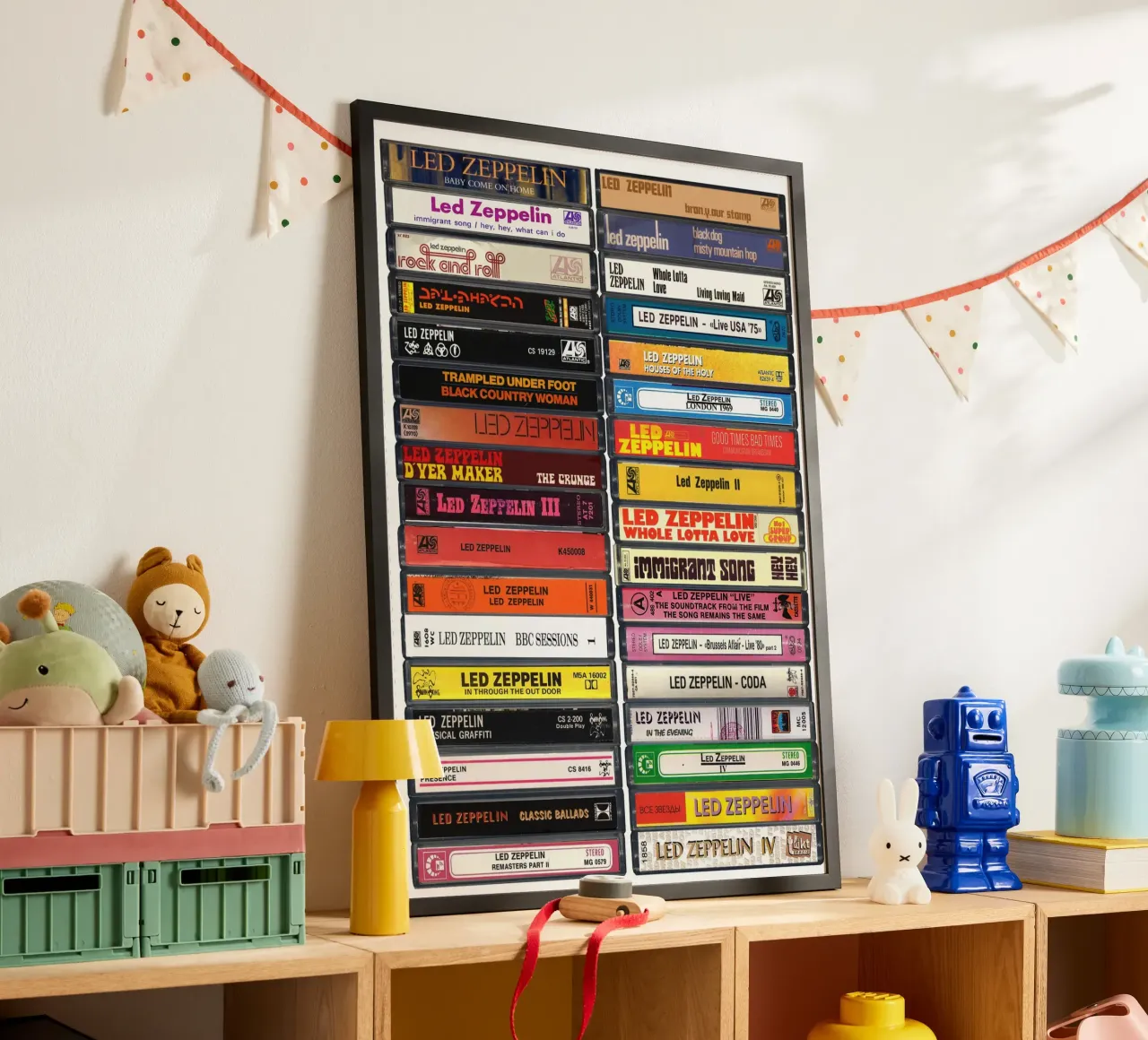 Led Zeppelin - Singoli e album raccolti - Stampa su cassetta poster con telaio in plastica da MrMustardPrints