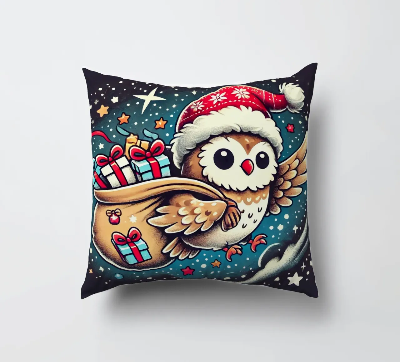 Owl Gift Courier decorative cushion by FluffyToons