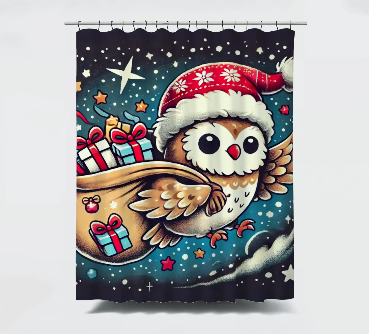 Owl Gift Courier shower curtain by FluffyToons