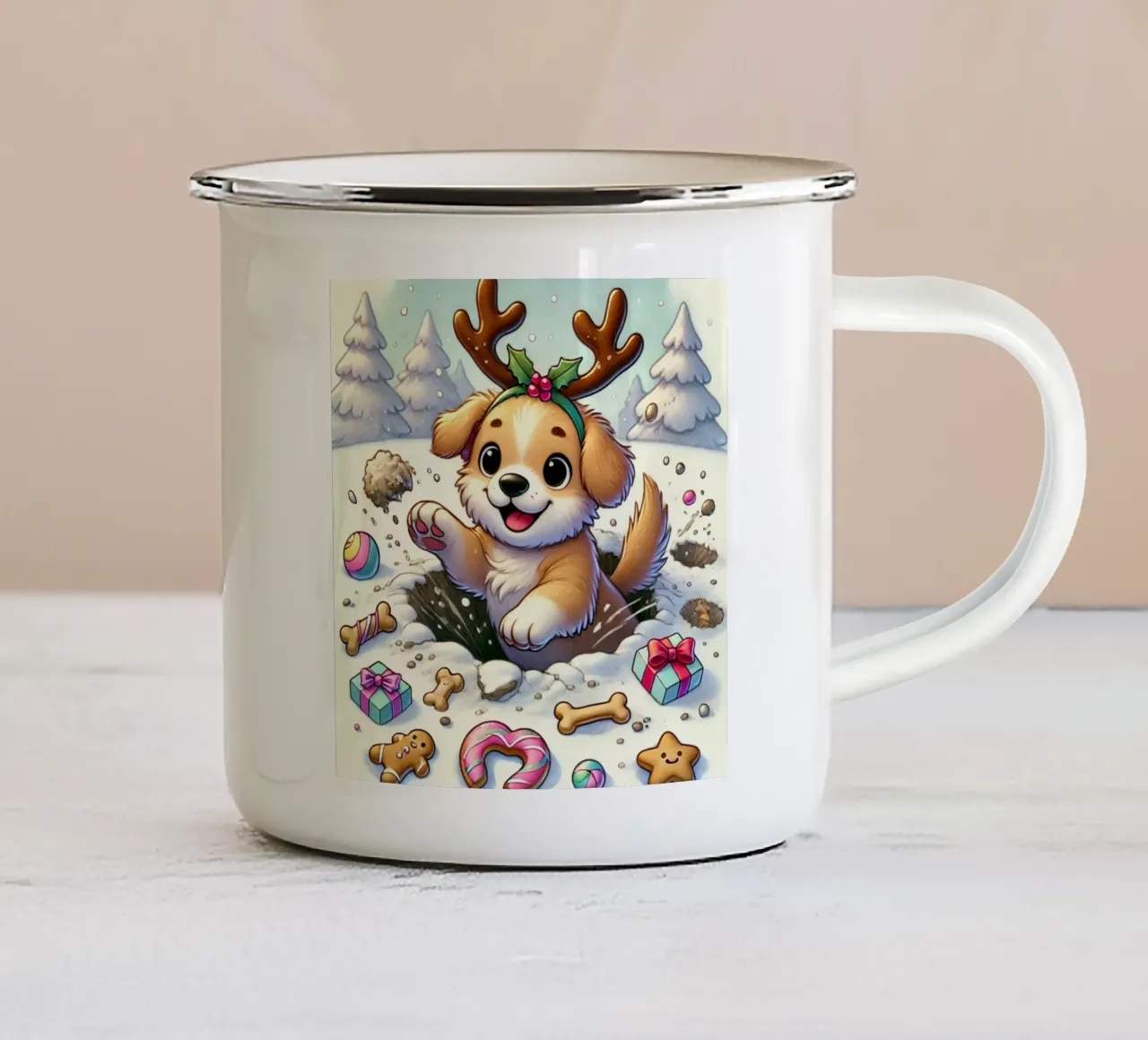 Cucciolo festoso nella neve tazza in smalto da FluffyToons