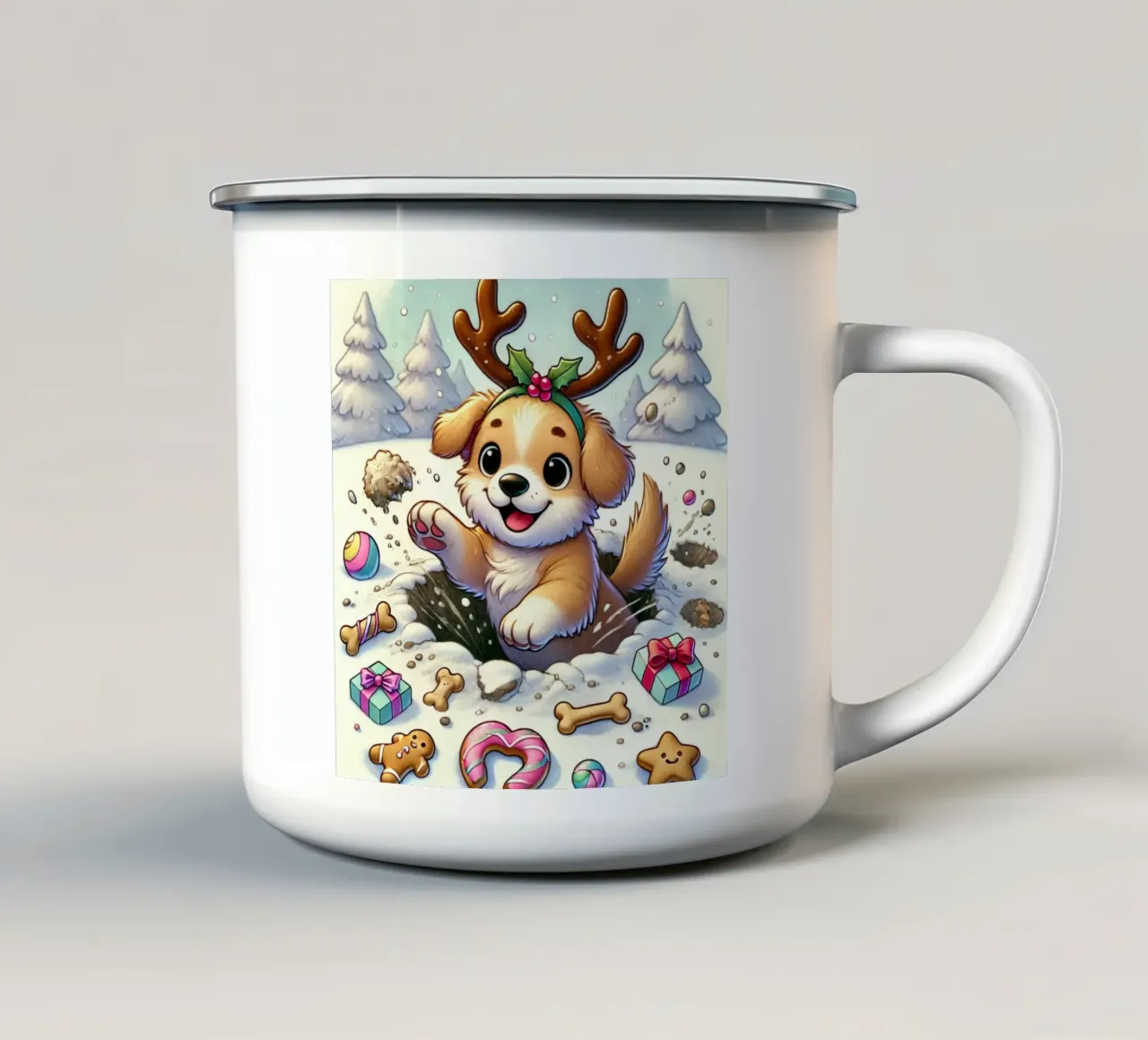 Cucciolo festoso nella neve tazza in smalto da FluffyToons