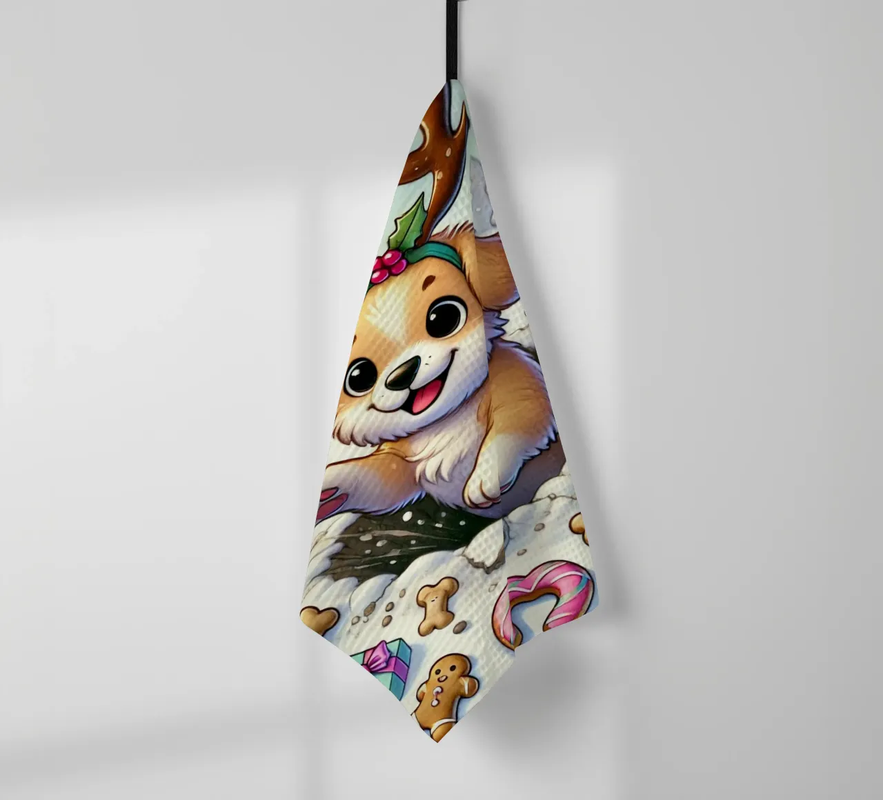 Chiot festif dans la neige torchon de FluffyToons