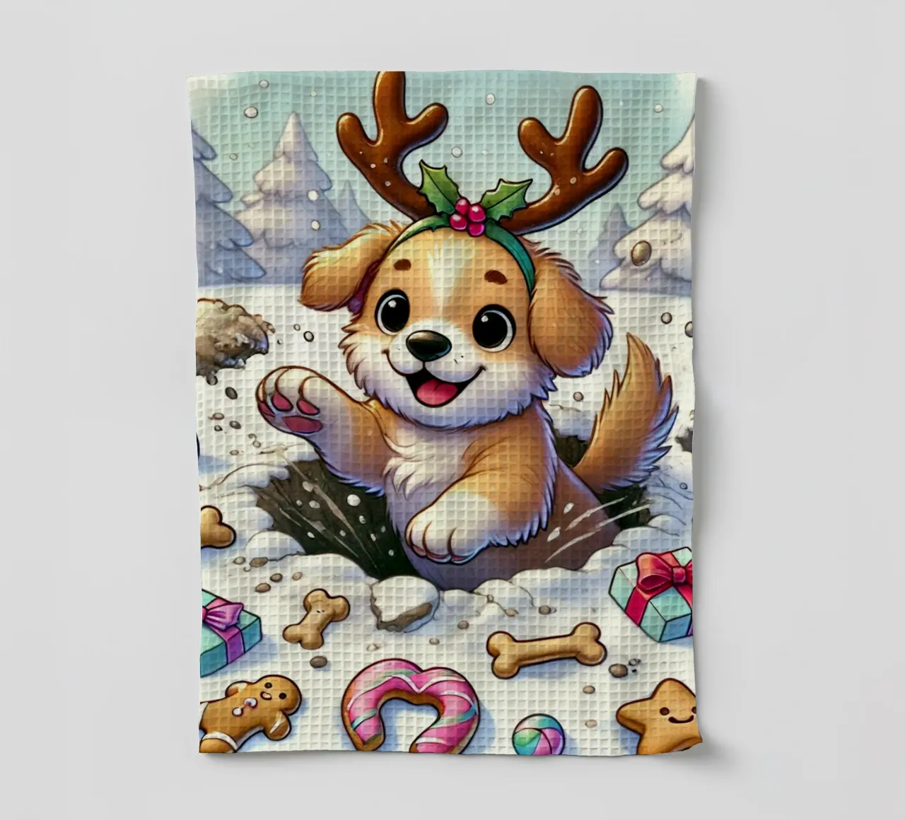 Chiot festif dans la neige torchon de FluffyToons