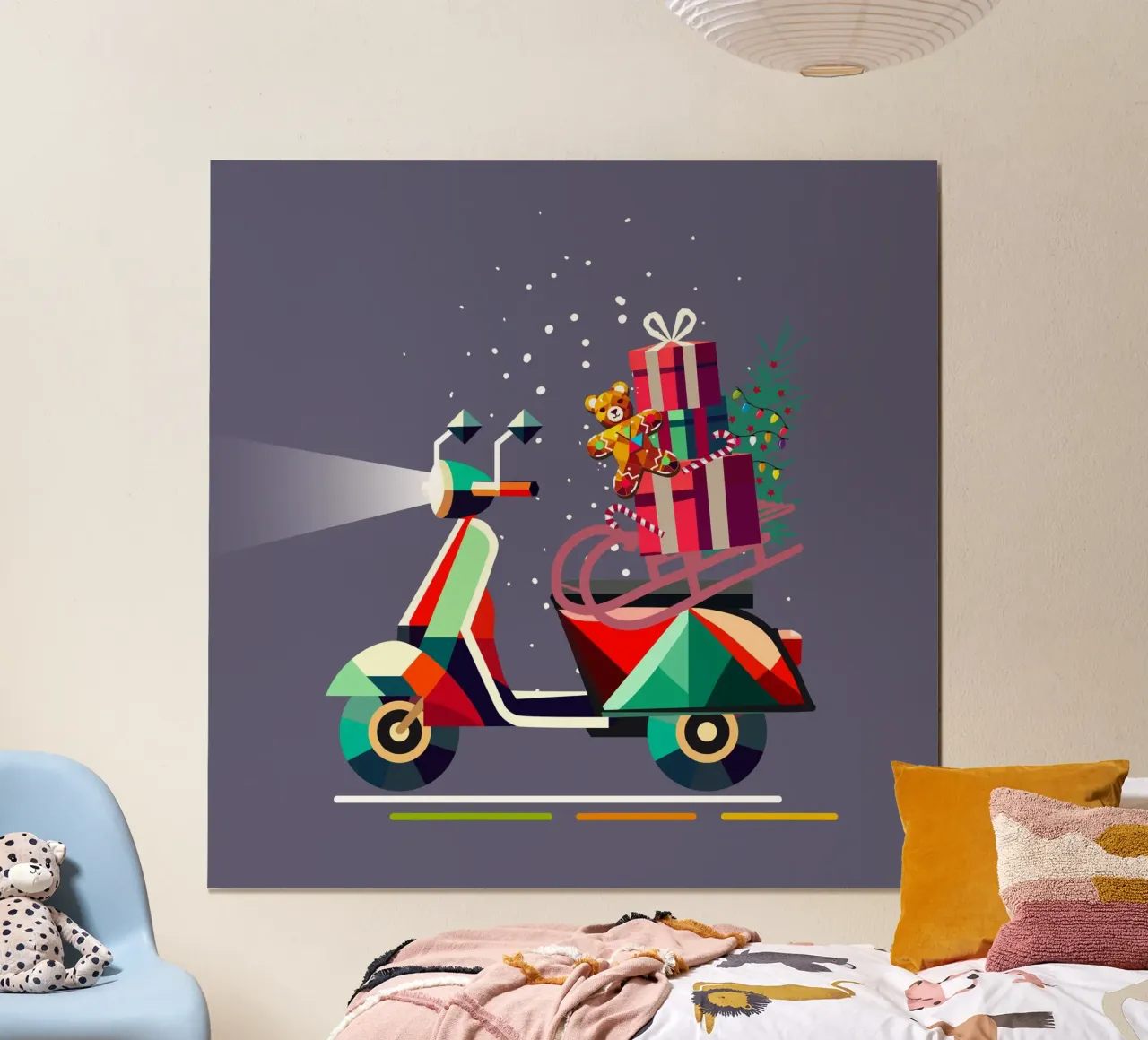 Monopattino natalizio geometrico con regali poster con telaio in plastica da namosh