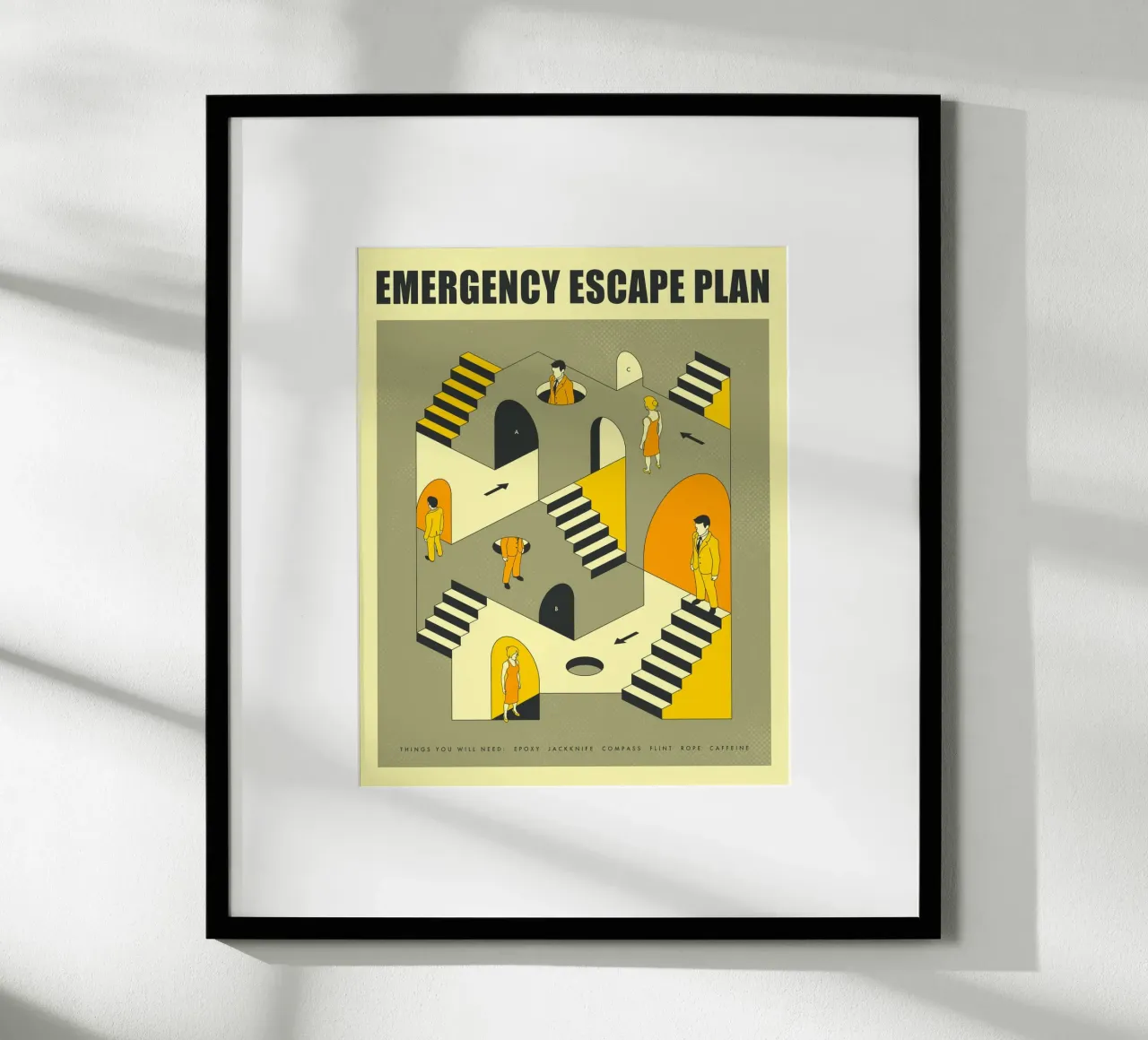 PIANO DI FUGA DI EMERGENZA poster con telaio in plastica da Jazzberry Blue