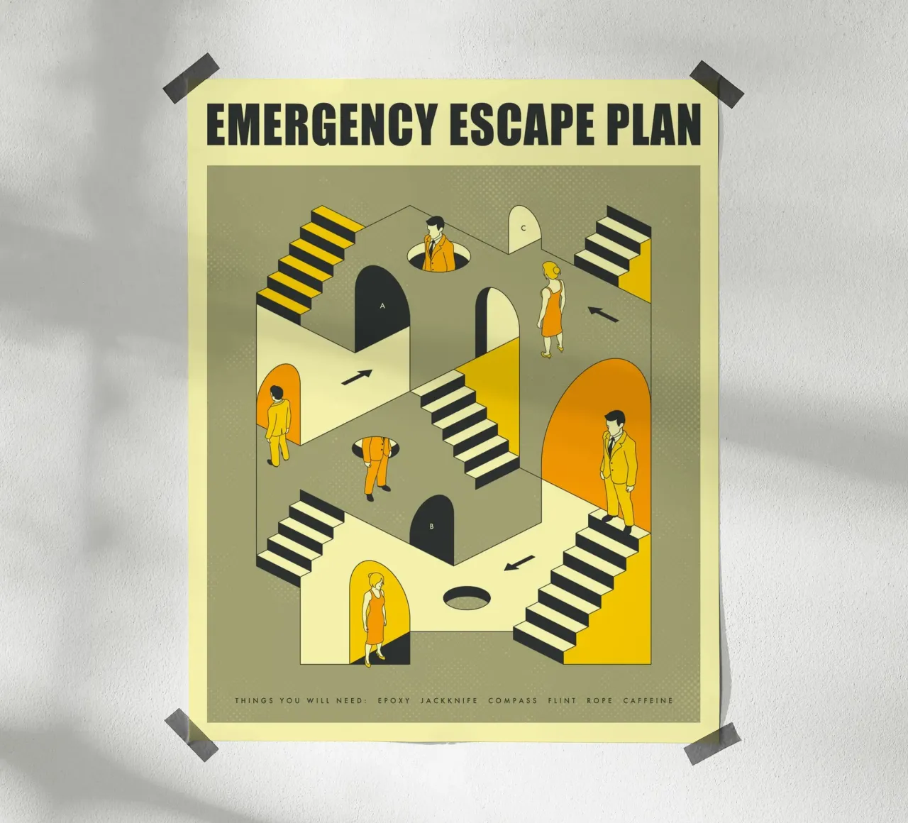 PIANO DI FUGA DI EMERGENZA poster con telaio in plastica da Jazzberry Blue