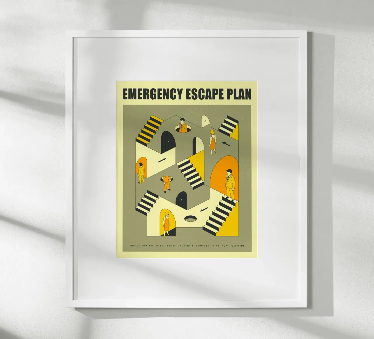 PIANO DI FUGA DI EMERGENZA poster con telaio in plastica da Jazzberry Blue
