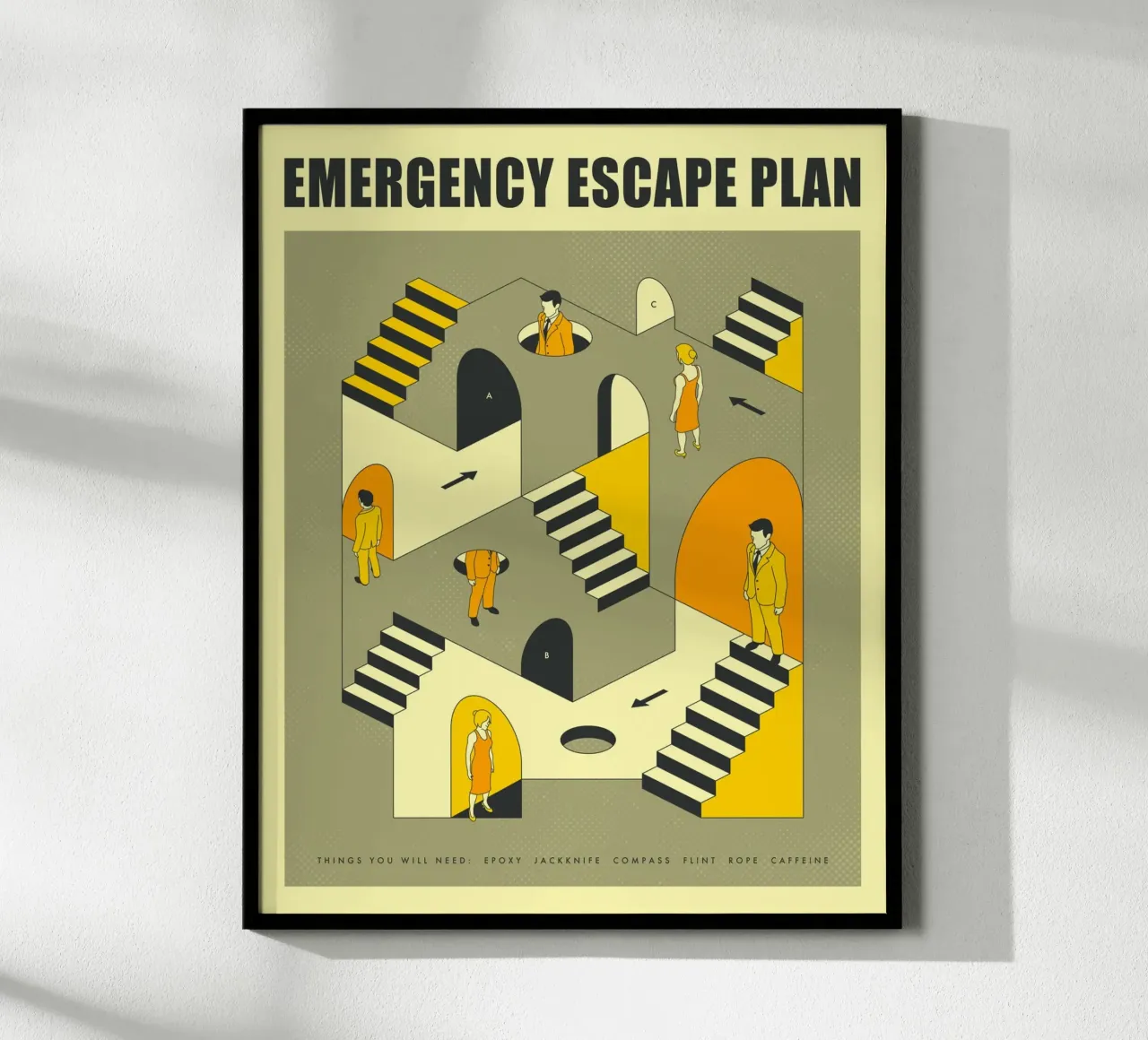 PIANO DI FUGA DI EMERGENZA poster con telaio in plastica da Jazzberry Blue
