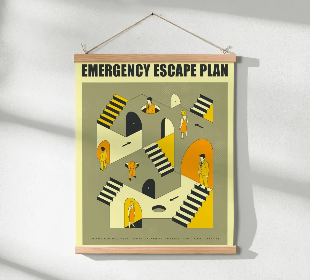 PIANO DI FUGA DI EMERGENZA poster con telaio in plastica da Jazzberry Blue