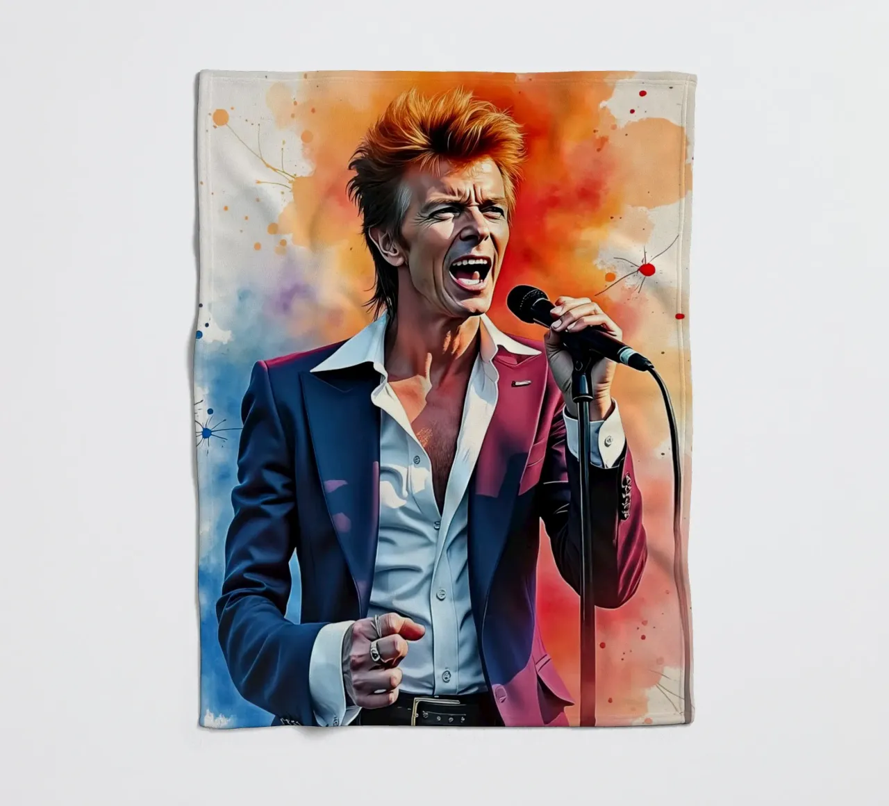 David Bowie in acquerello coperta in pile da ARTVI-SHOP