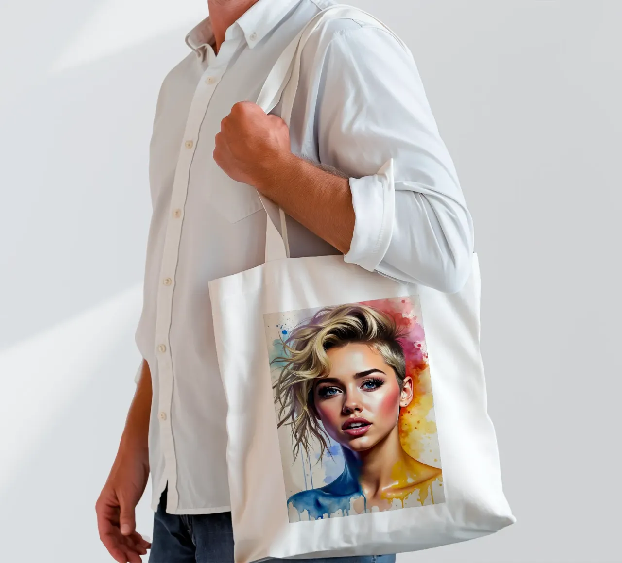 Miley Cyrus in acquerello borsa in juta da ARTVI-SHOP