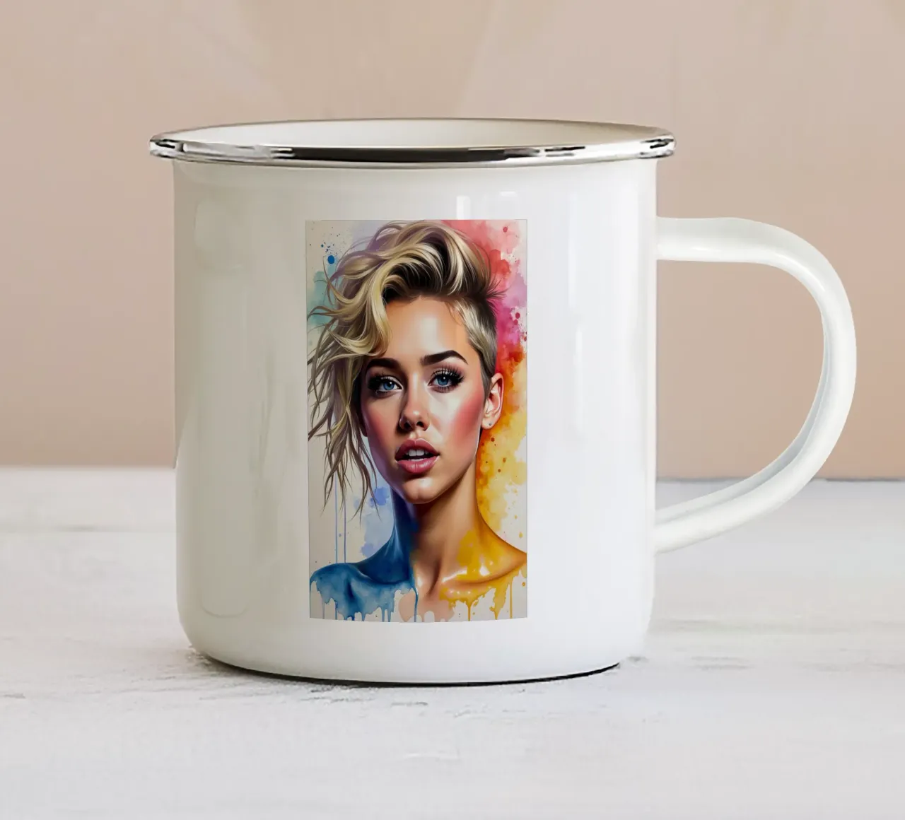 Miley Cyrus in acquerello tazza in smalto da ARTVI-SHOP