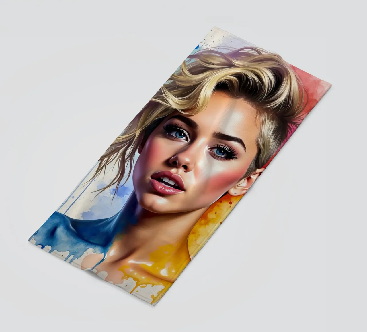 Miley Cyrus in acquerello telo mare da ARTVI-SHOP
