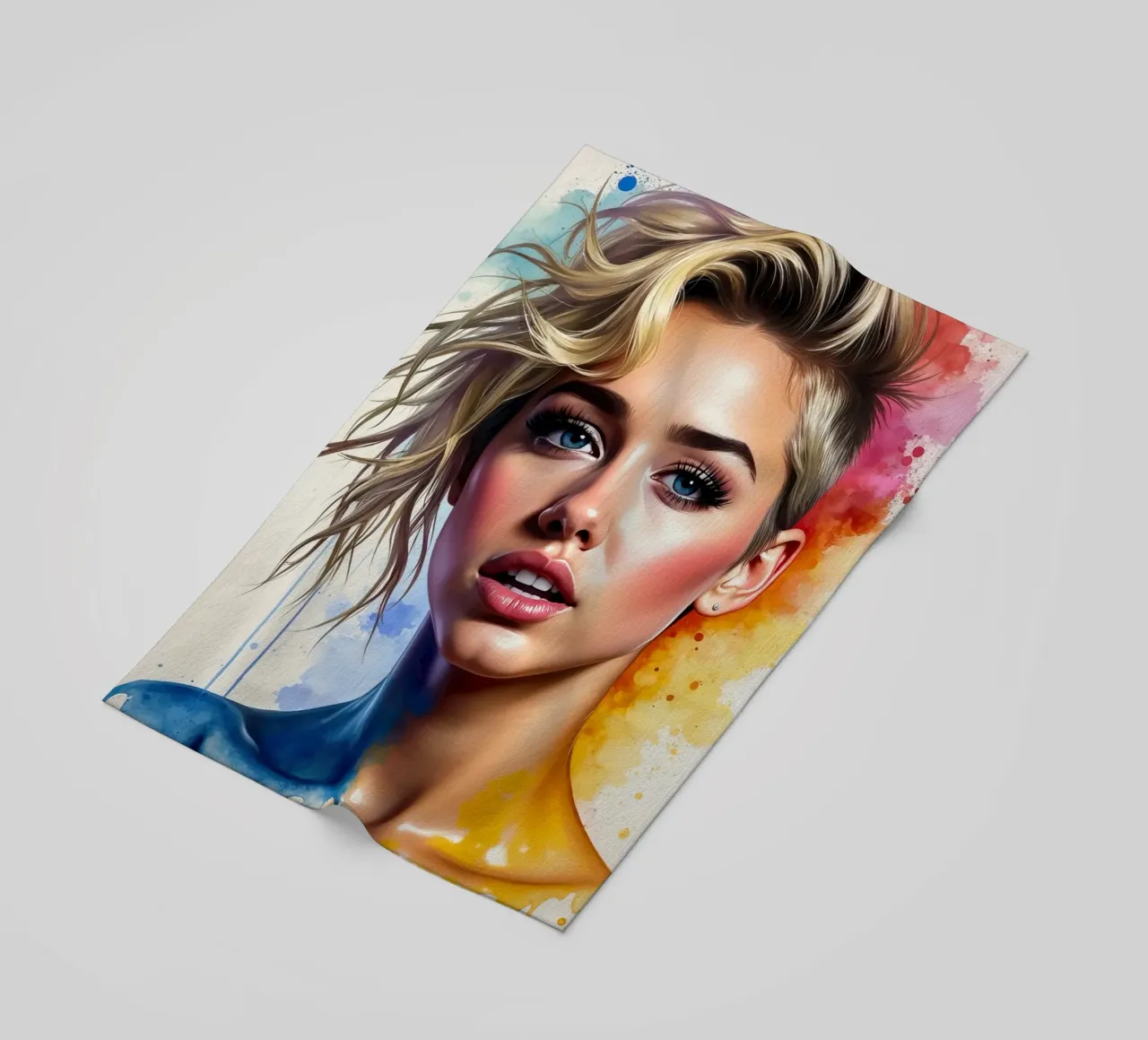 Miley Cyrus in acquerello telo mare da ARTVI-SHOP