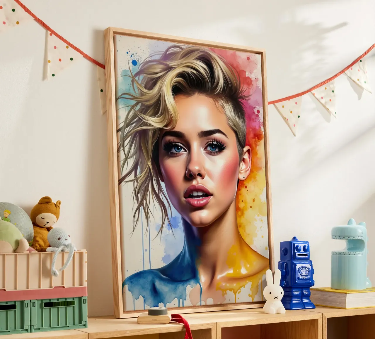 Miley Cyrus in acquerello tela con Cornice a cassetta da 🎁 ARTVI-SHOP