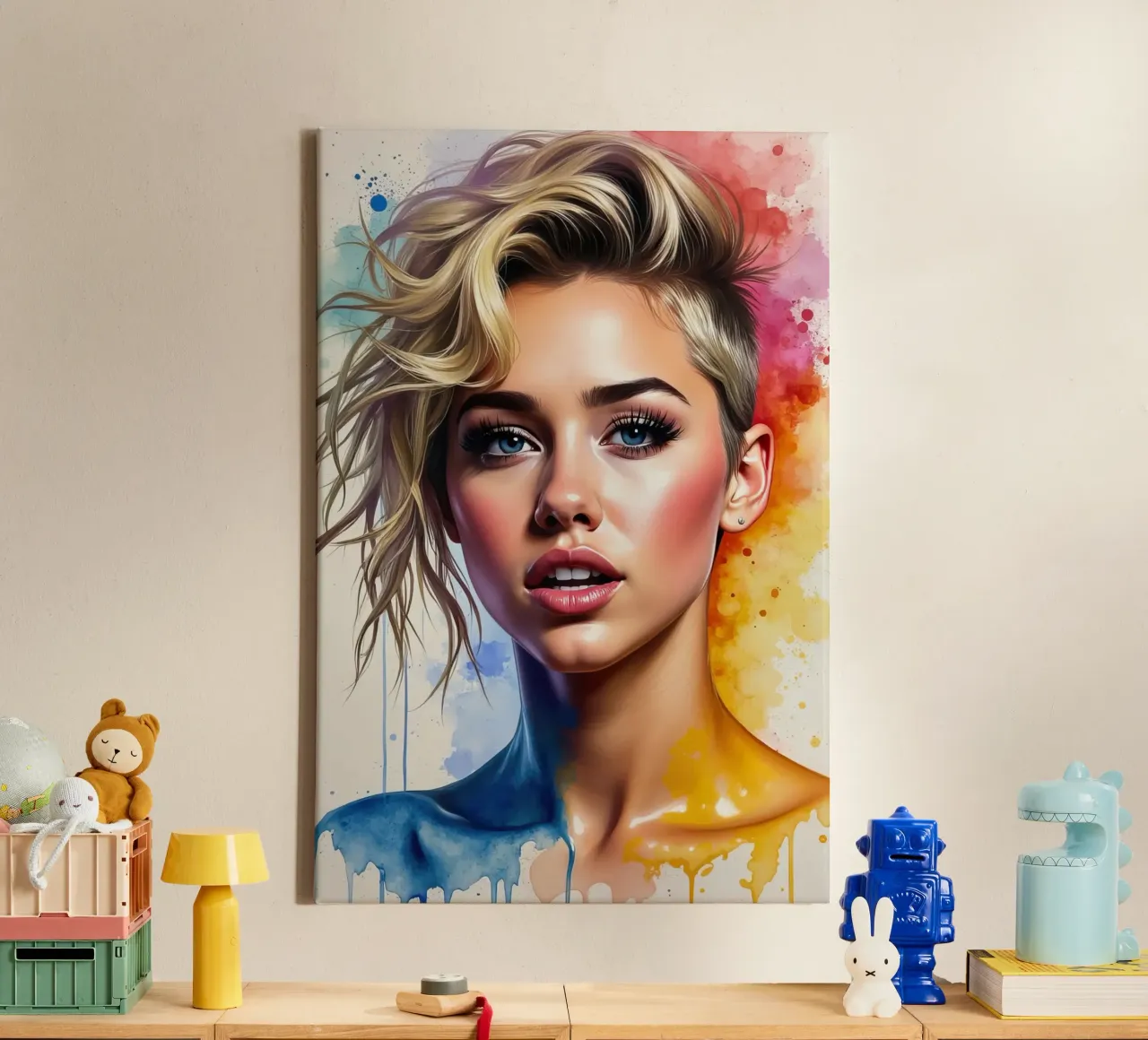 Miley Cyrus in acquerello tela con Cornice a cassetta da 🎁 ARTVI-SHOP