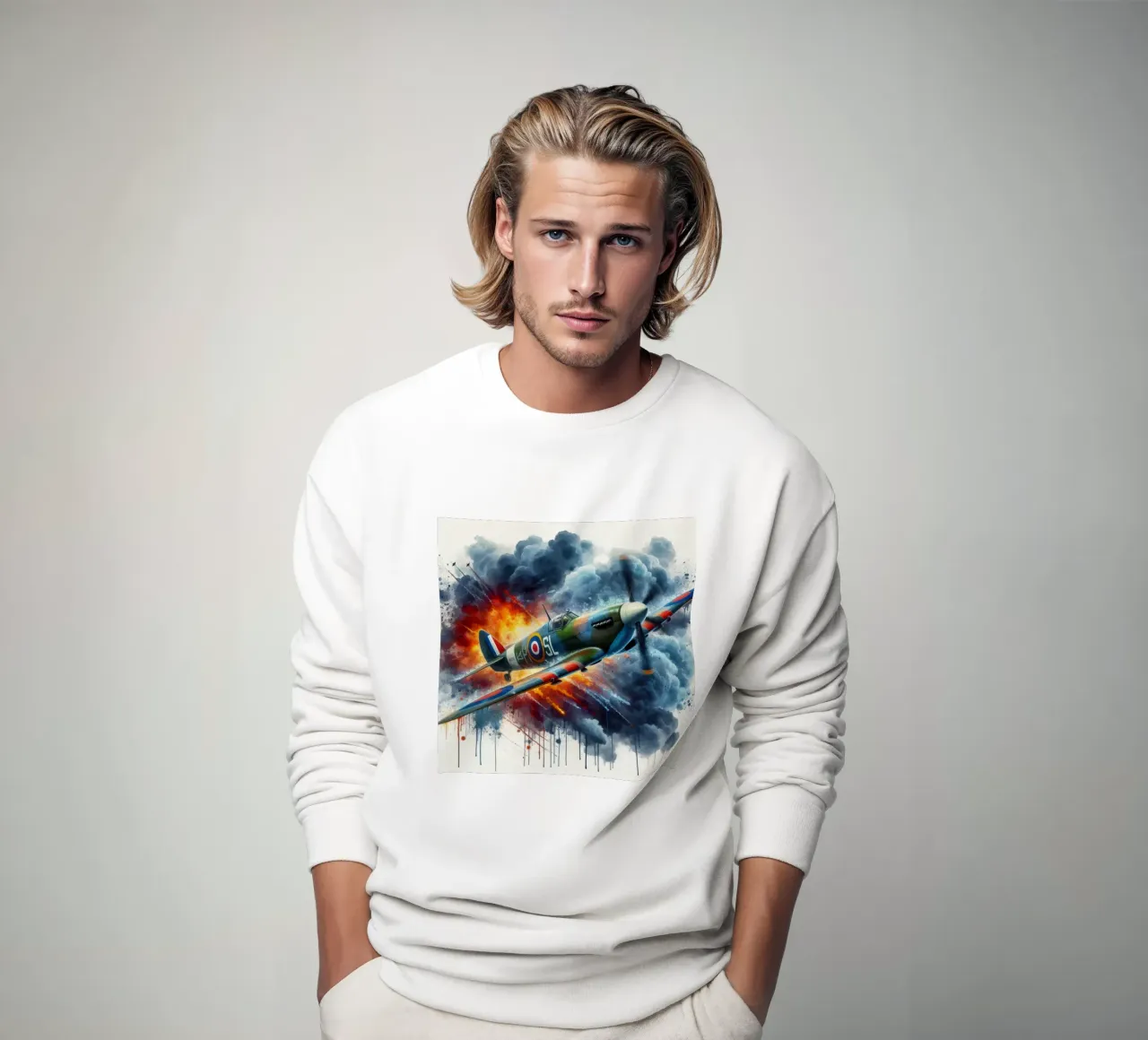 Spitfire a tutta velocità disegnato ad acquerello con schizzi felpa da ARTVI-SHOP