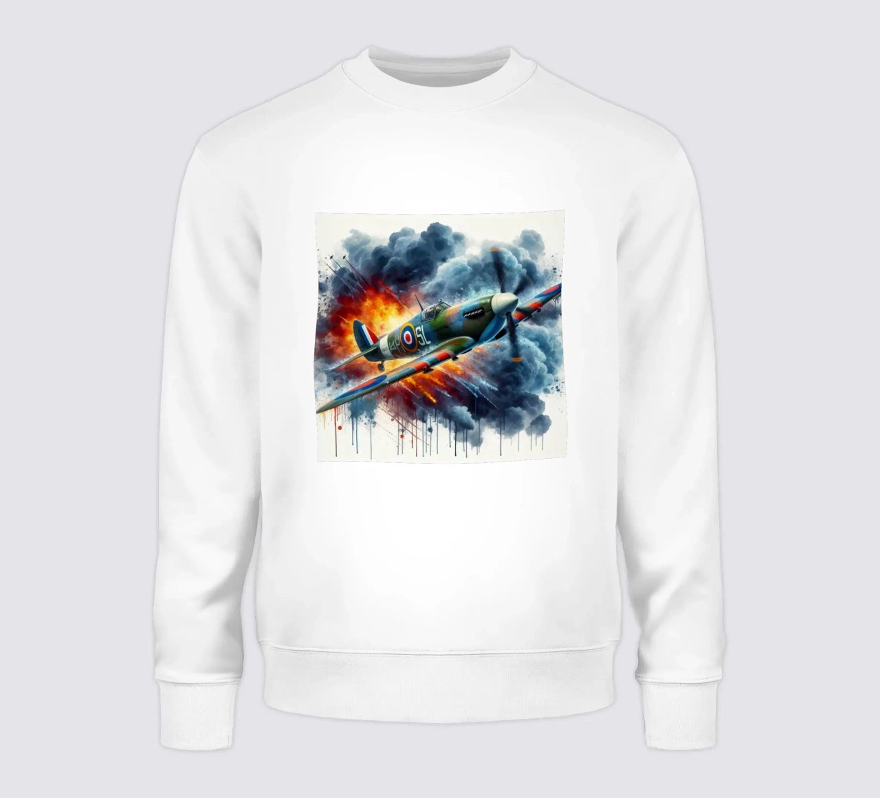 Spitfire at full speed drawn in watercolor with splashes sweatshirt by ARTVI-SHOP