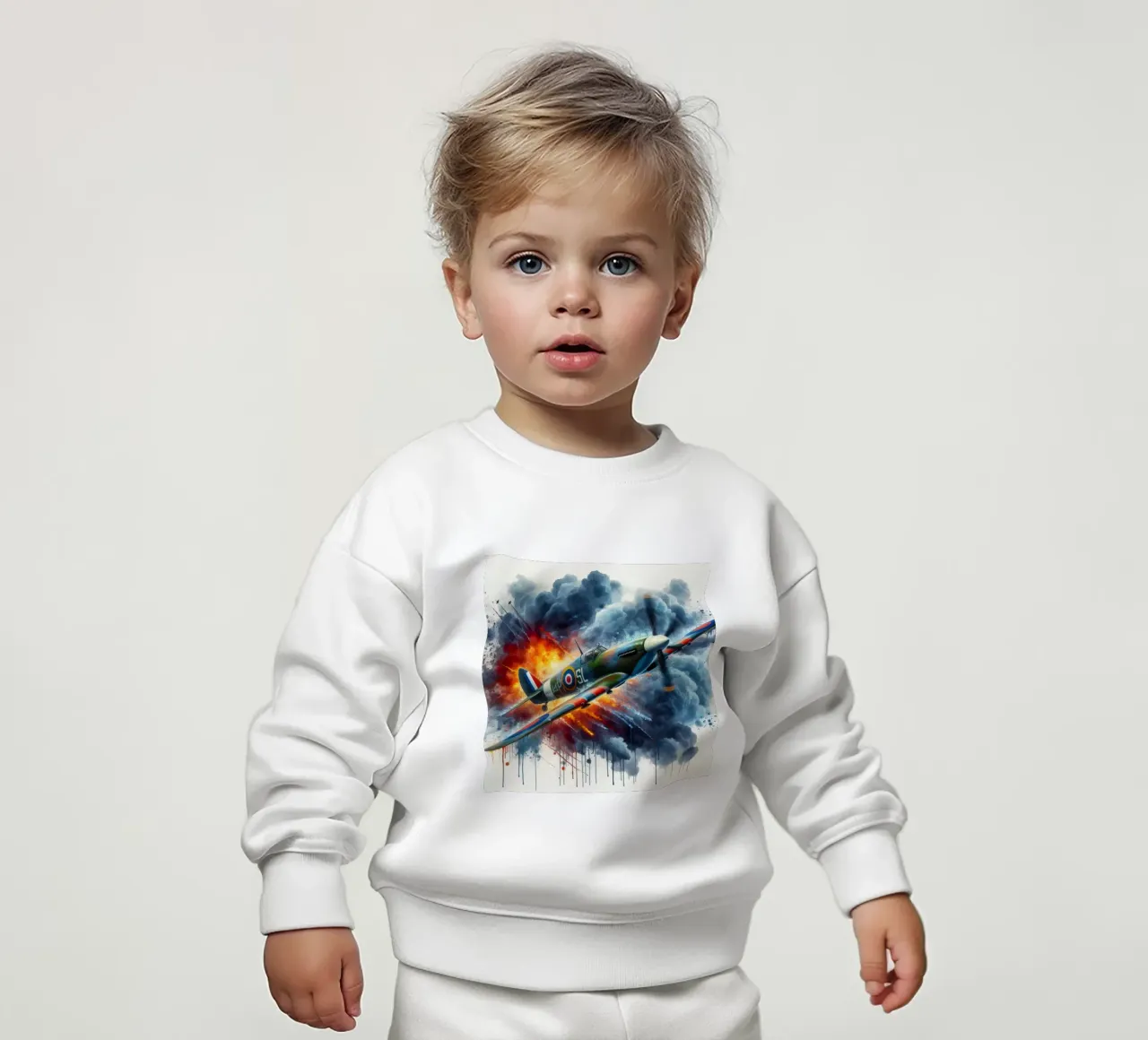 Spitfire à pleine vitesse dessiné à l'aquarelle avec des éclaboussures sweat pour bébé de 🎁 ARTVI-SHOP