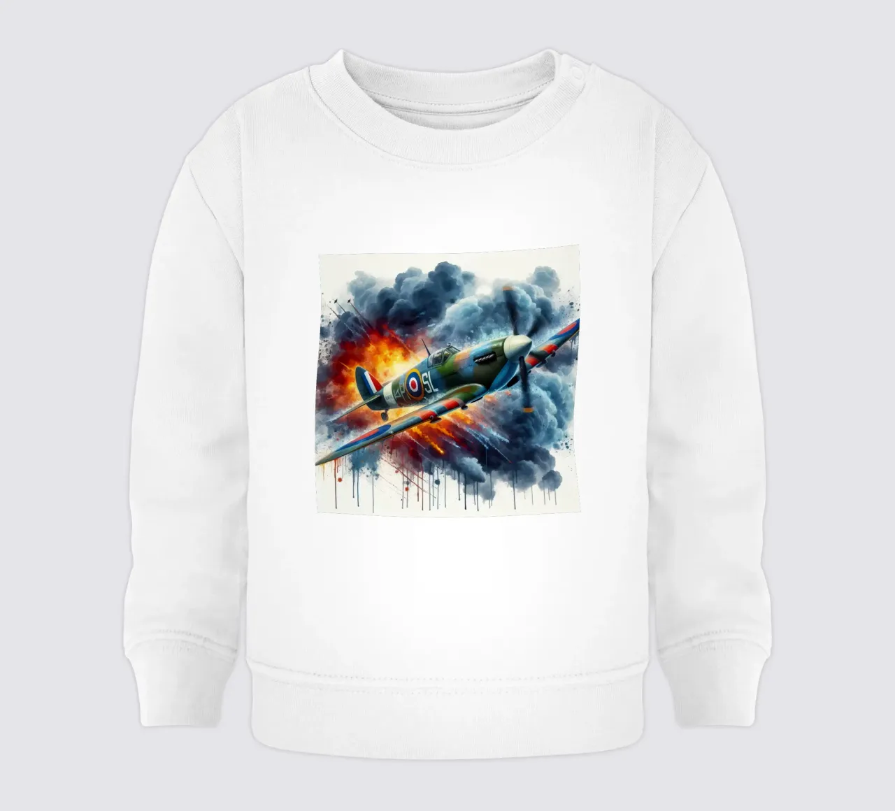 Spitfire à pleine vitesse dessiné à l'aquarelle avec des éclaboussures sweat pour bébé de 🎁 ARTVI-SHOP