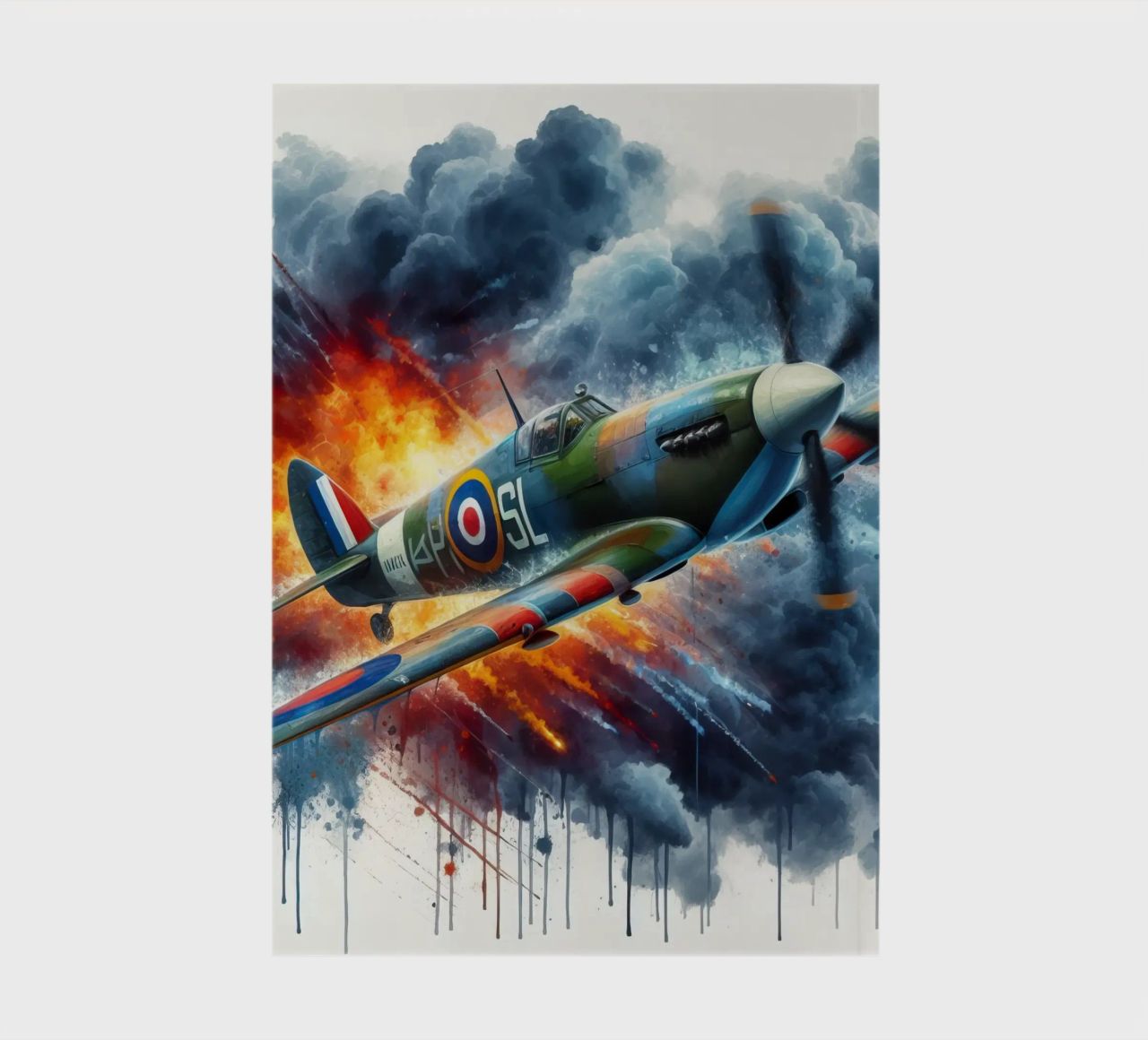 Spitfire at full speed drawn in watercolor with splashes notebook by ARTVI-SHOP