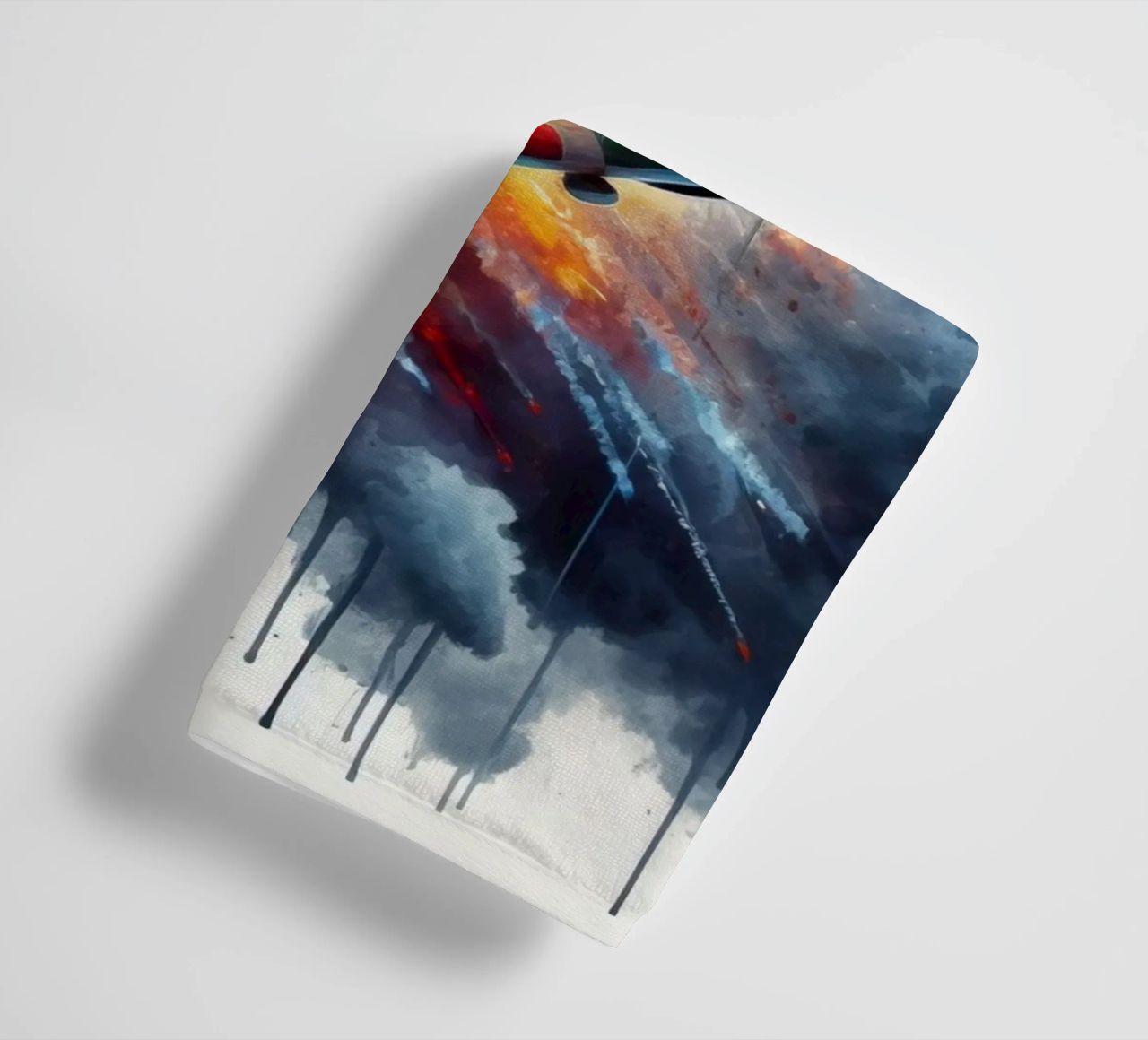 Spitfire at full speed drawn in watercolor with splashes towel by ARTVI-SHOP