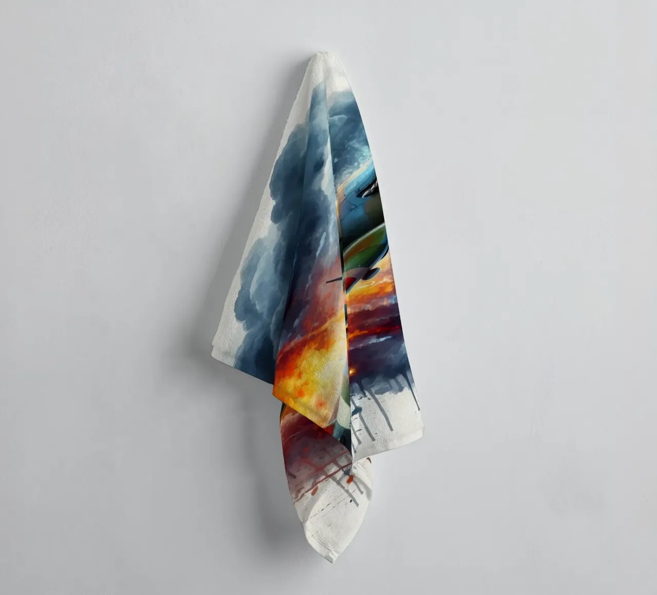 Spitfire a toda velocidad dibujado en acuarela con salpicaduras toalla de baño de ARTVI-SHOP