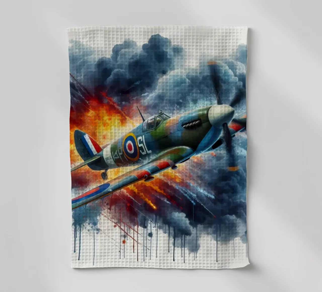 Spitfire a tutta velocità disegnato ad acquerello con schizzi canovaccio da cucina da ARTVI-SHOP