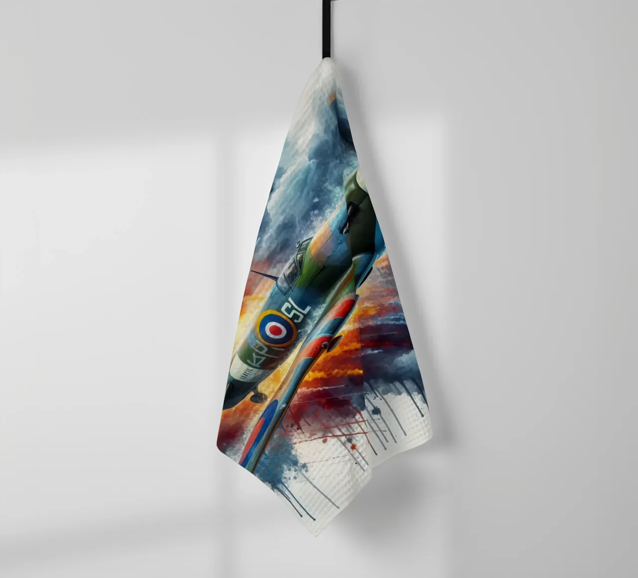 Spitfire a tutta velocità disegnato ad acquerello con schizzi canovaccio da cucina da ARTVI-SHOP