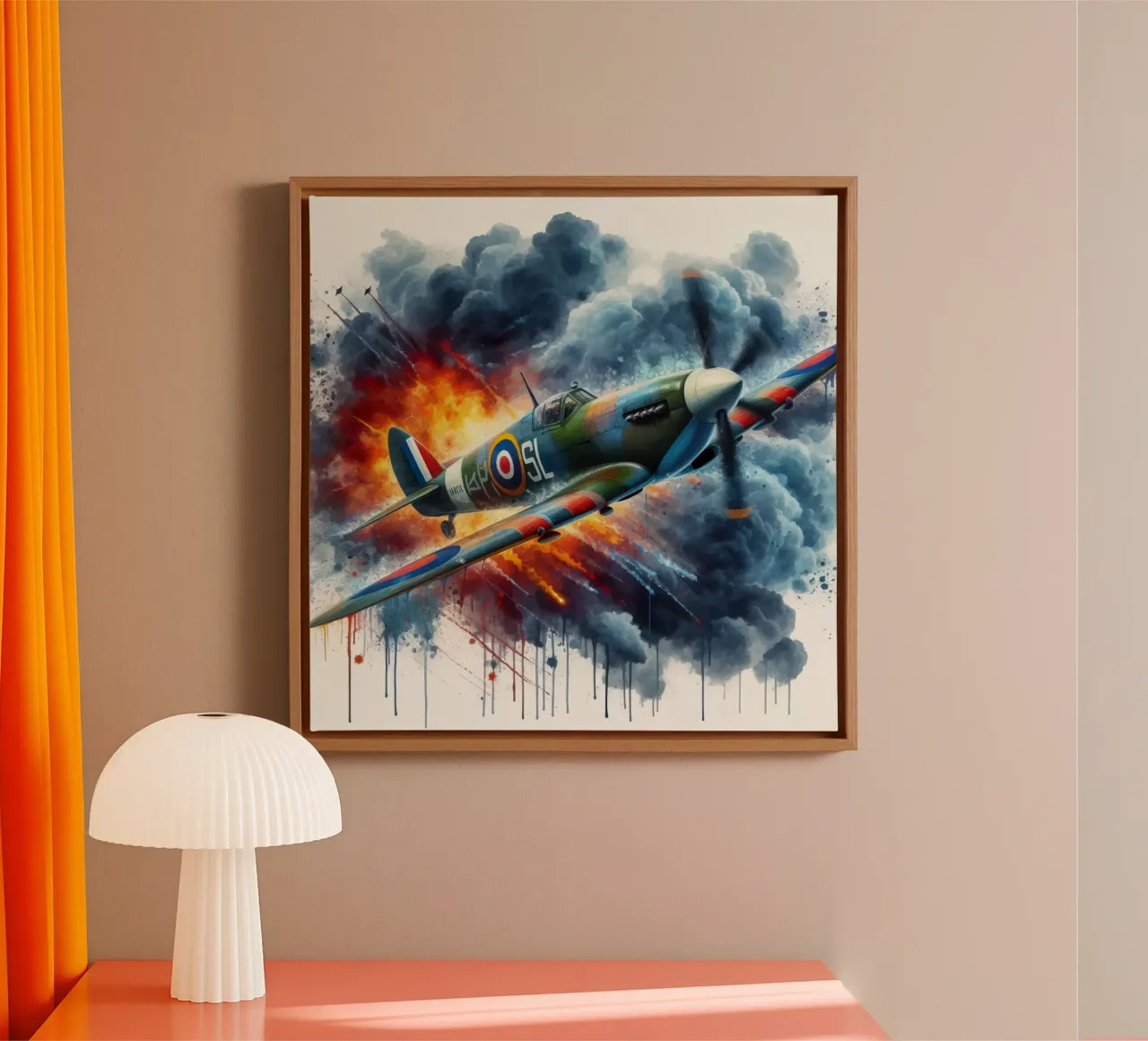 Spitfire a tutta velocità disegnato ad acquerello con schizzi tela da ARTVI-SHOP