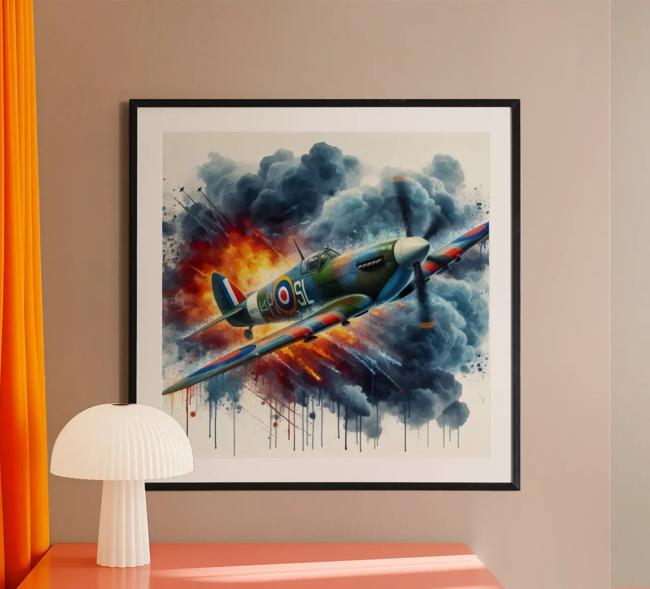 Spitfire a tutta velocità disegnato ad acquerello con schizzi poster da ARTVI-SHOP