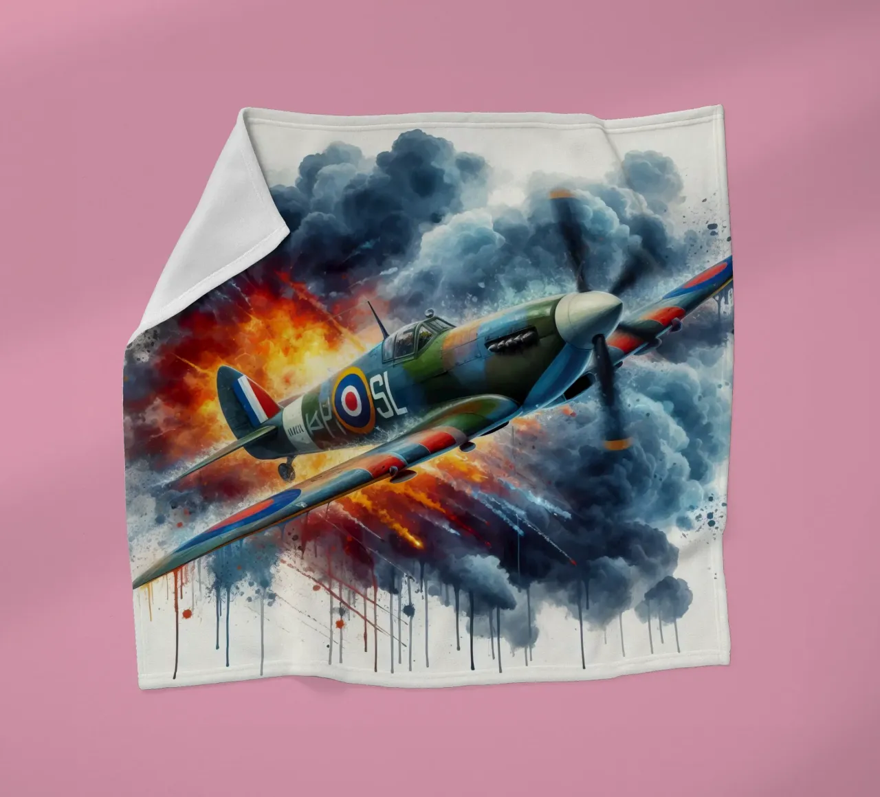 Spitfire a tutta velocità disegnato ad acquerello con schizzi coperta in pile da ARTVI-SHOP