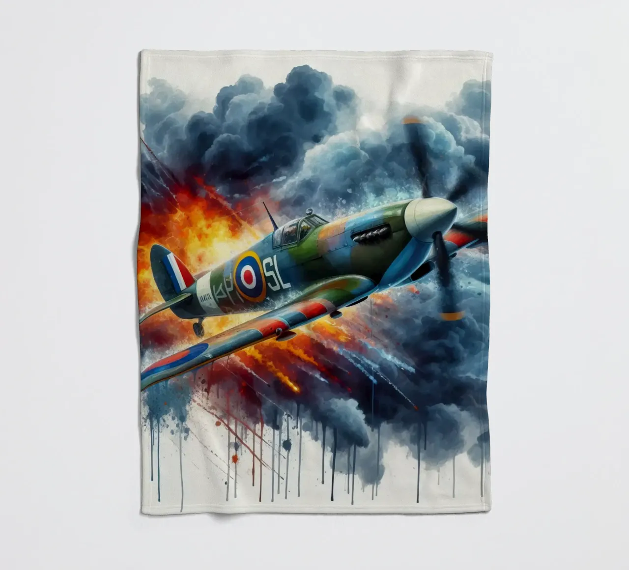 Spitfire a tutta velocità disegnato ad acquerello con schizzi coperta in pile da ARTVI-SHOP