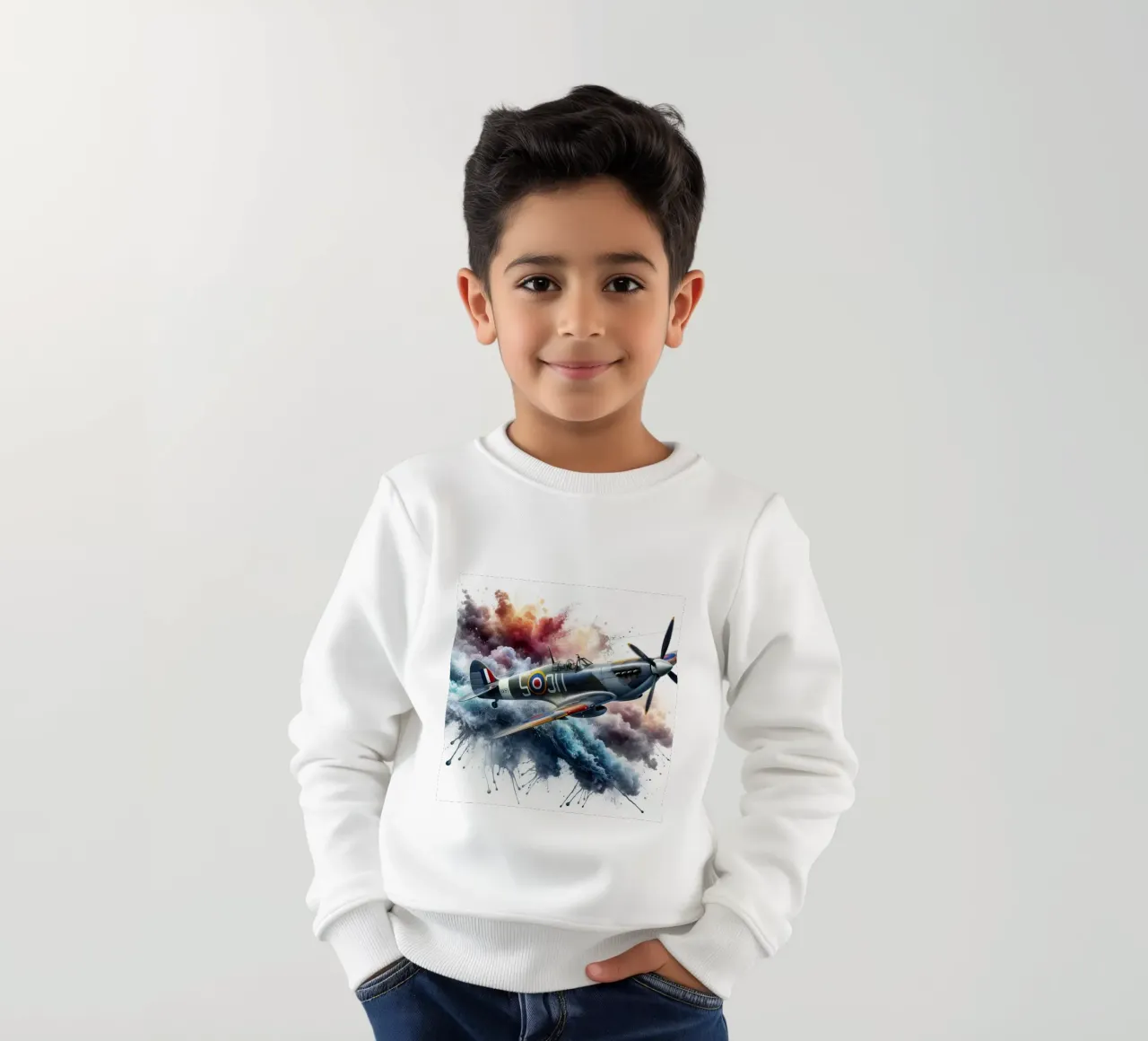 Spitfire a tutta velocità disegnato ad acquerello con schizzi felpa bambino da 🎁 ARTVI-SHOP