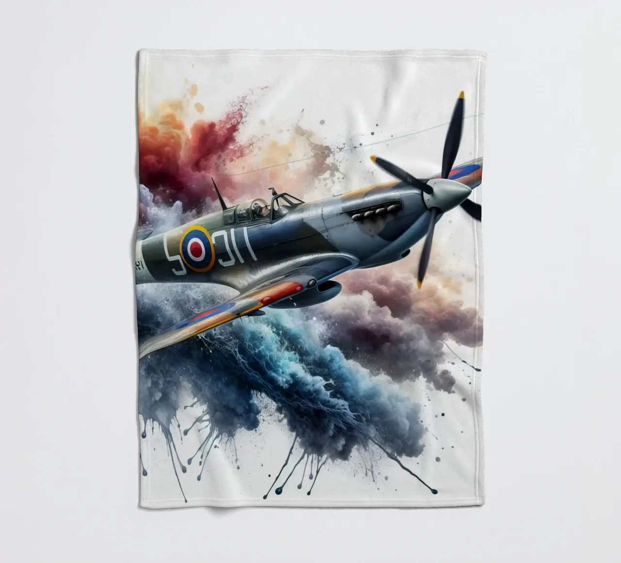 Spitfire a tutta velocità disegnato ad acquerello con schizzi coperta in pile da 🎁 ARTVI-SHOP
