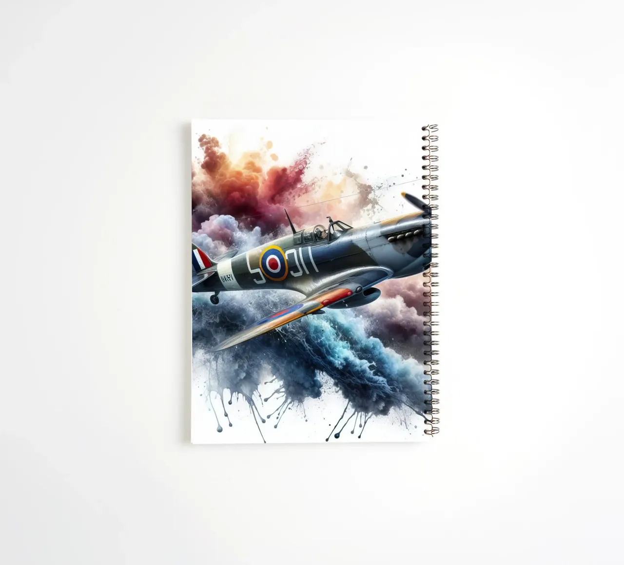 Spitfire at full speed drawn in watercolor with splashes spiral notebook by 🎁 ARTVI-SHOP