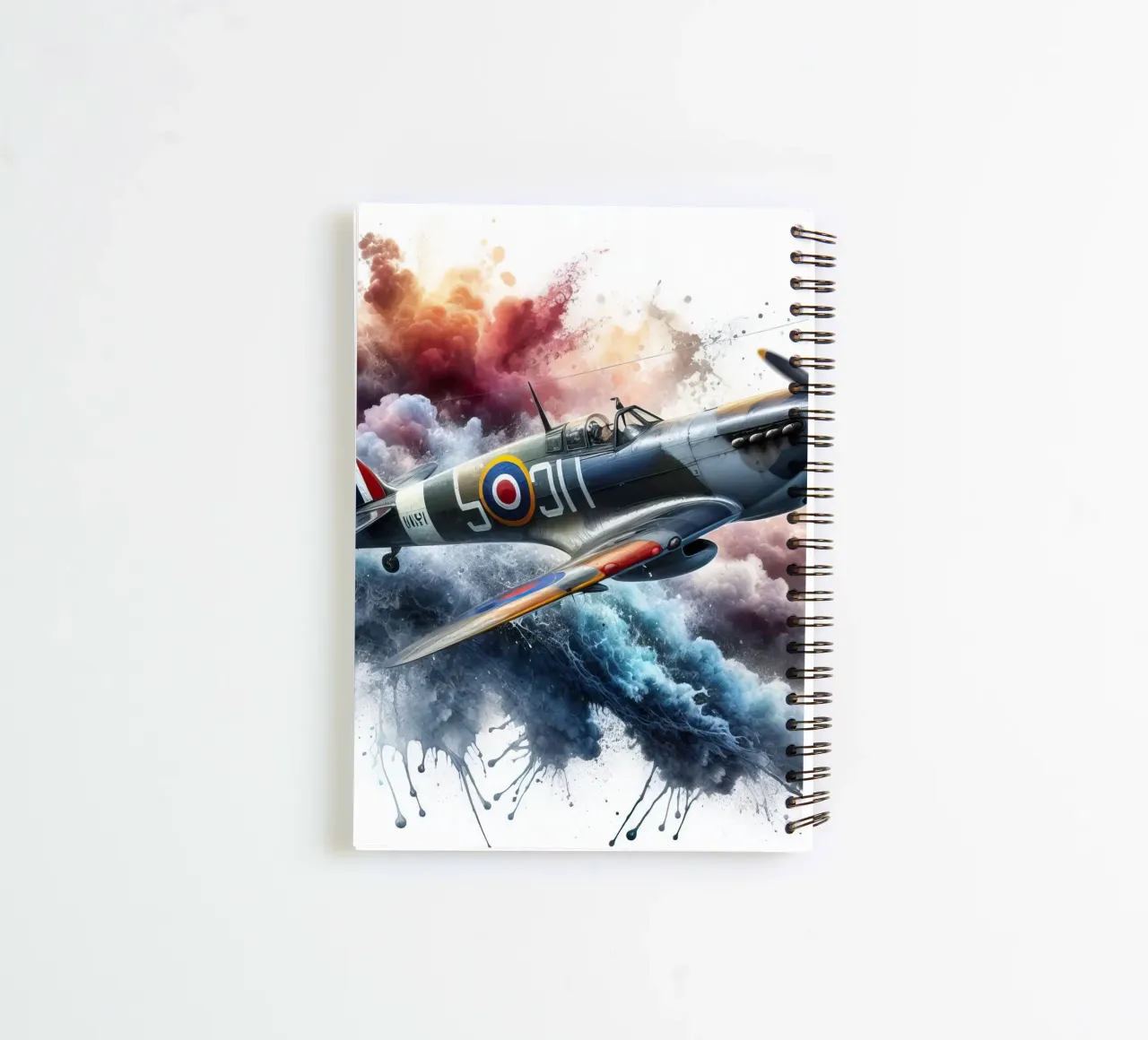 Spitfire at full speed drawn in watercolor with splashes spiral notebook by 🎁 ARTVI-SHOP