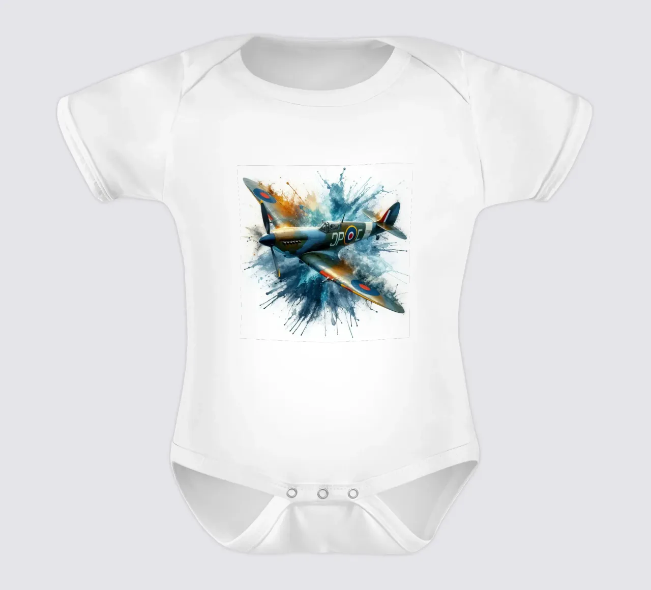 Spitfire a tutta velocità disegnato ad acquerello con schizzi body neonato maniche corte da 🎁 ARTVI-SHOP