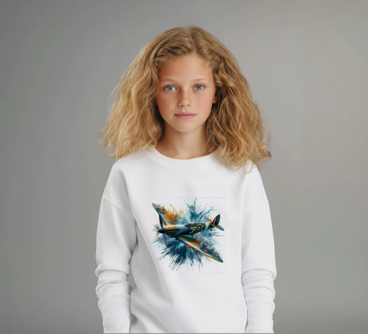 Spitfire a tutta velocità disegnato ad acquerello con schizzi felpa bambino da 🎁 ARTVI-SHOP