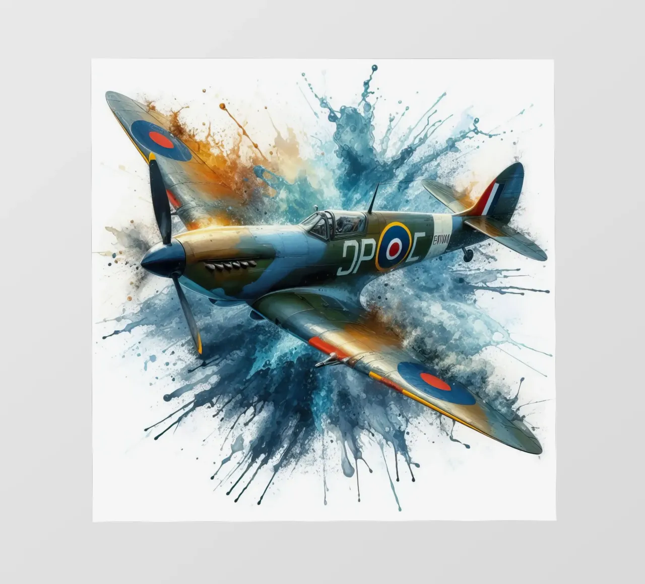 Spitfire a tutta velocità disegnato ad acquerello con schizzi pellicola backlit da ARTVI-SHOP