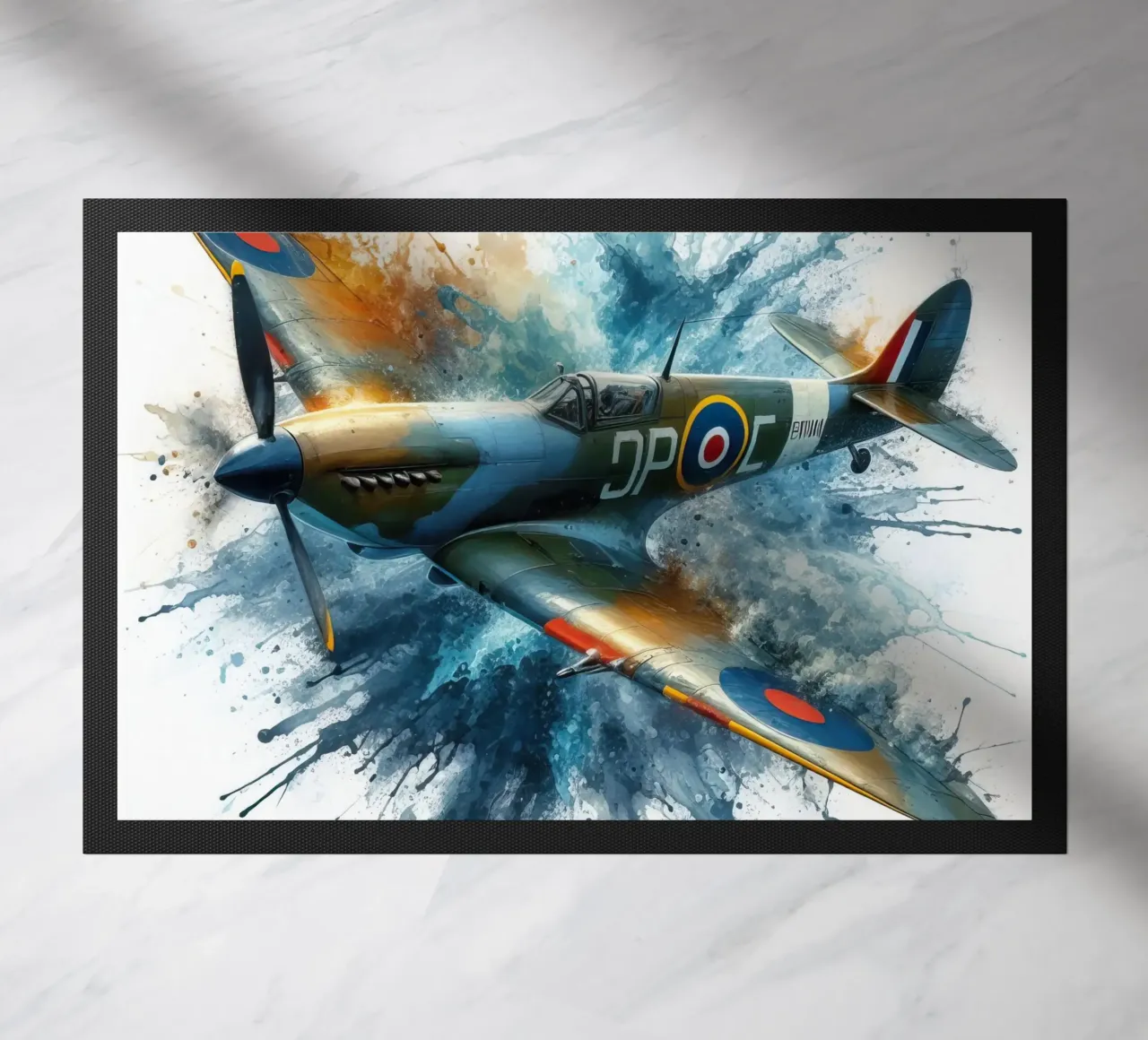 Spitfire a tutta velocità disegnato ad acquerello con schizzi zerbino da ARTVI-SHOP