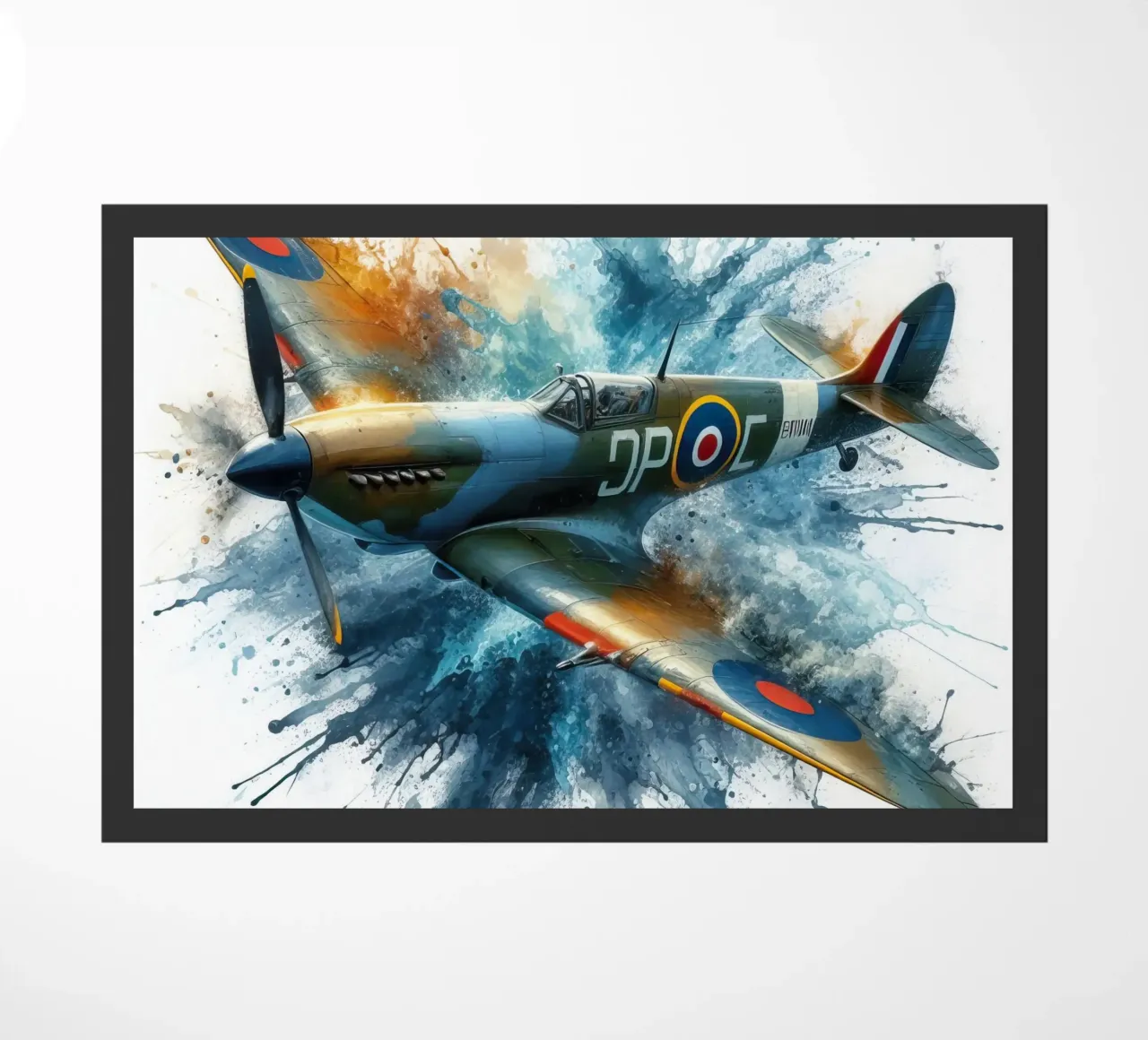 Spitfire a tutta velocità disegnato ad acquerello con schizzi zerbino da ARTVI-SHOP